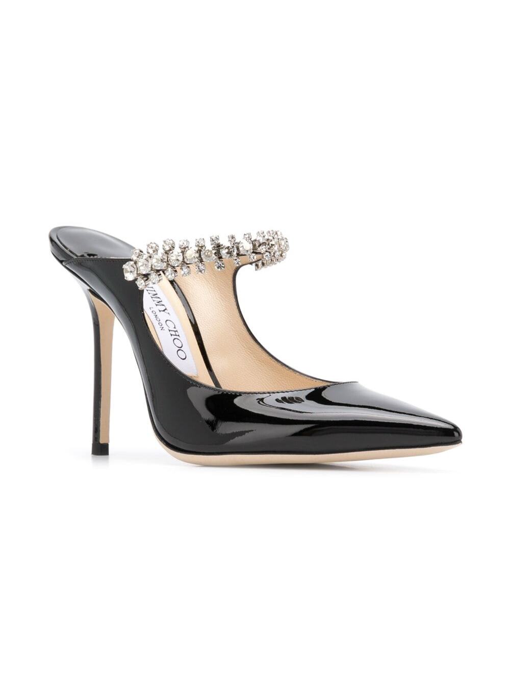 サンダル・ミュール Jimmy Choo Jimmy Choo With Heel Black (AMITA85 PTZ000074) Jimmy Choo Black Pumps With Crystal Strap In Patent Leather