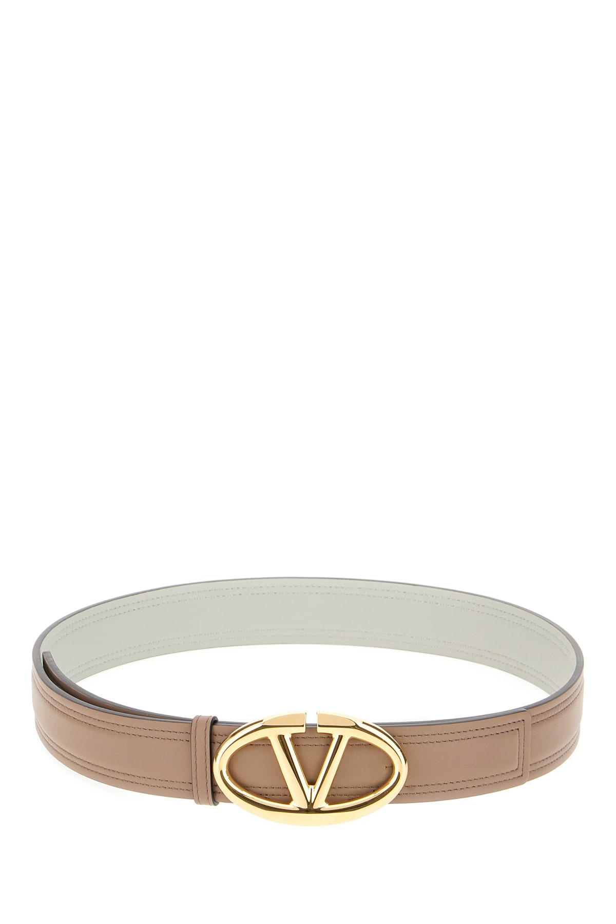 ベルト Valentino Garavani Ivory Leather Belt VLogo metallic leather belt in white - Valentino Garavani