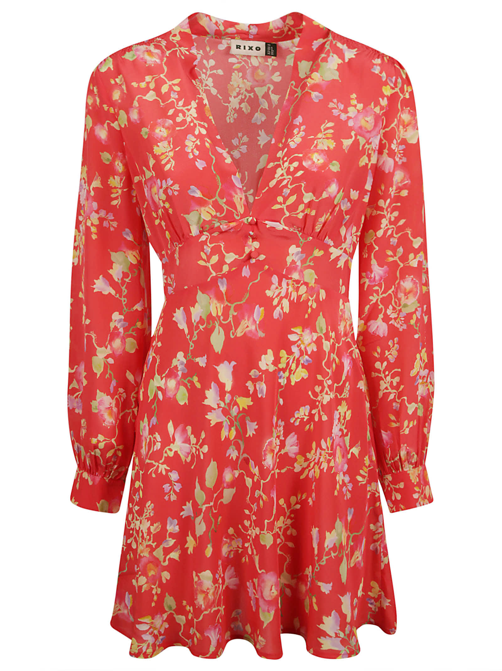 v-neck floral print long-sleeved dress