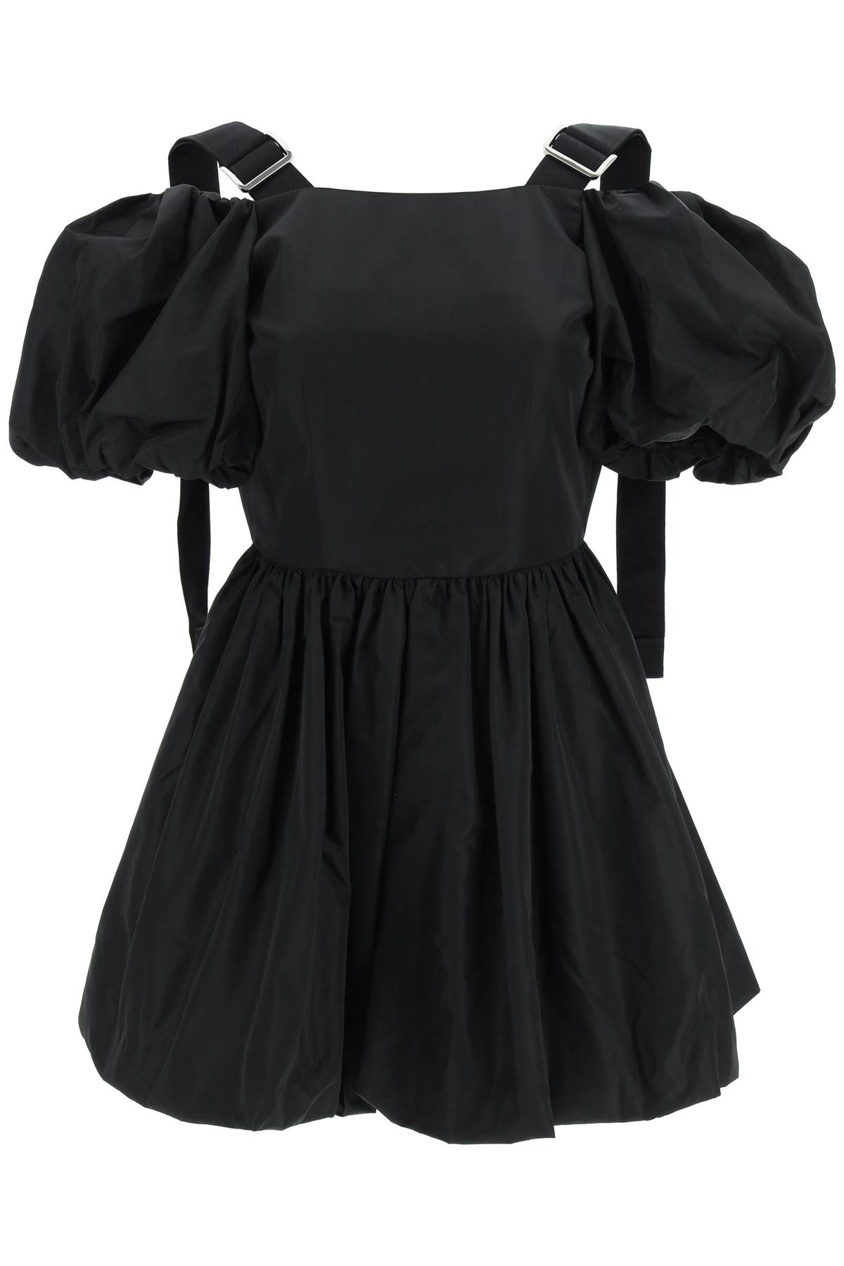 off-the-shoulder taffeta mini dress with slider straps