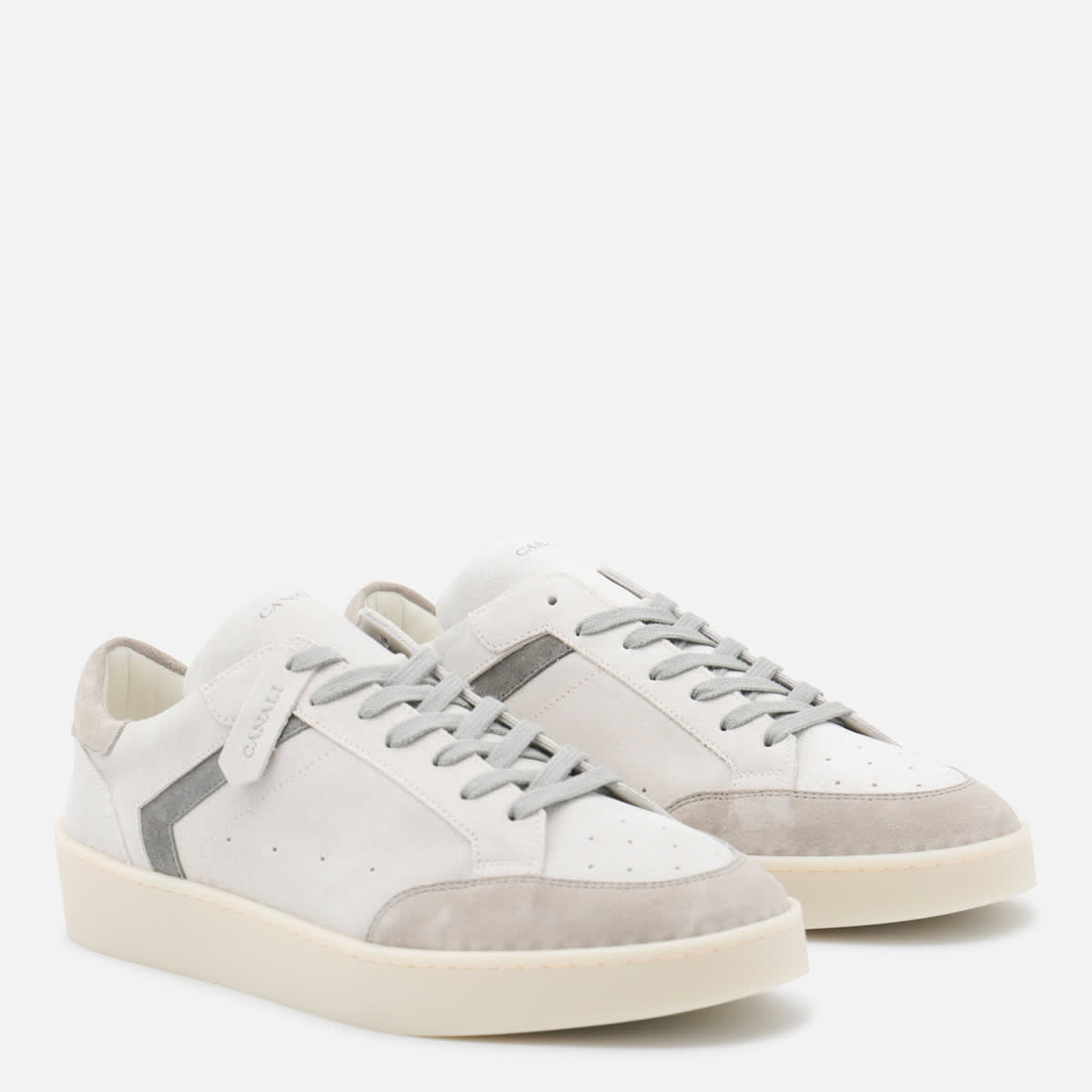 Canali White And Grey Leather Sneakers | italist