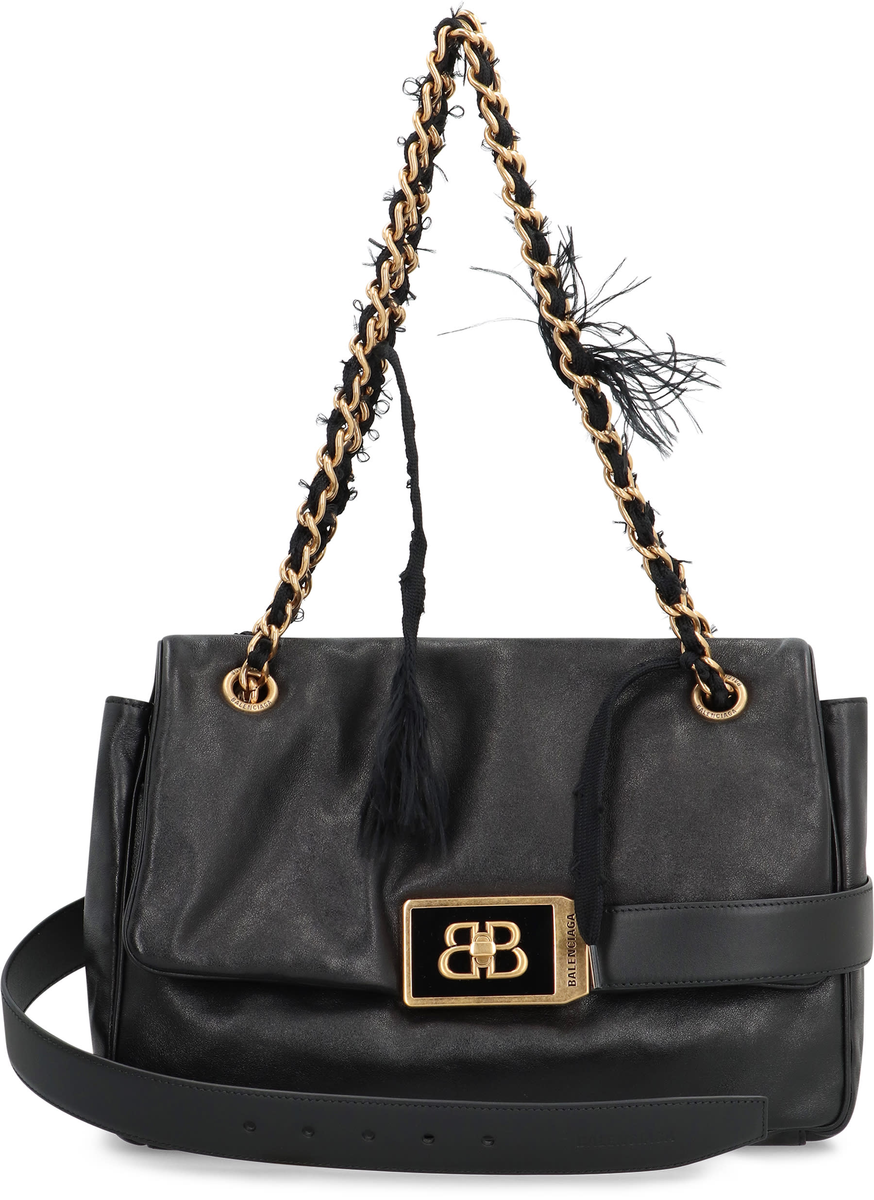 【関税&送料込】Balenciaga Black Leather Modu Shoulder Bag Balenciaga Women's' Modu Flap Shoulder Bag in Black | LN-CC®