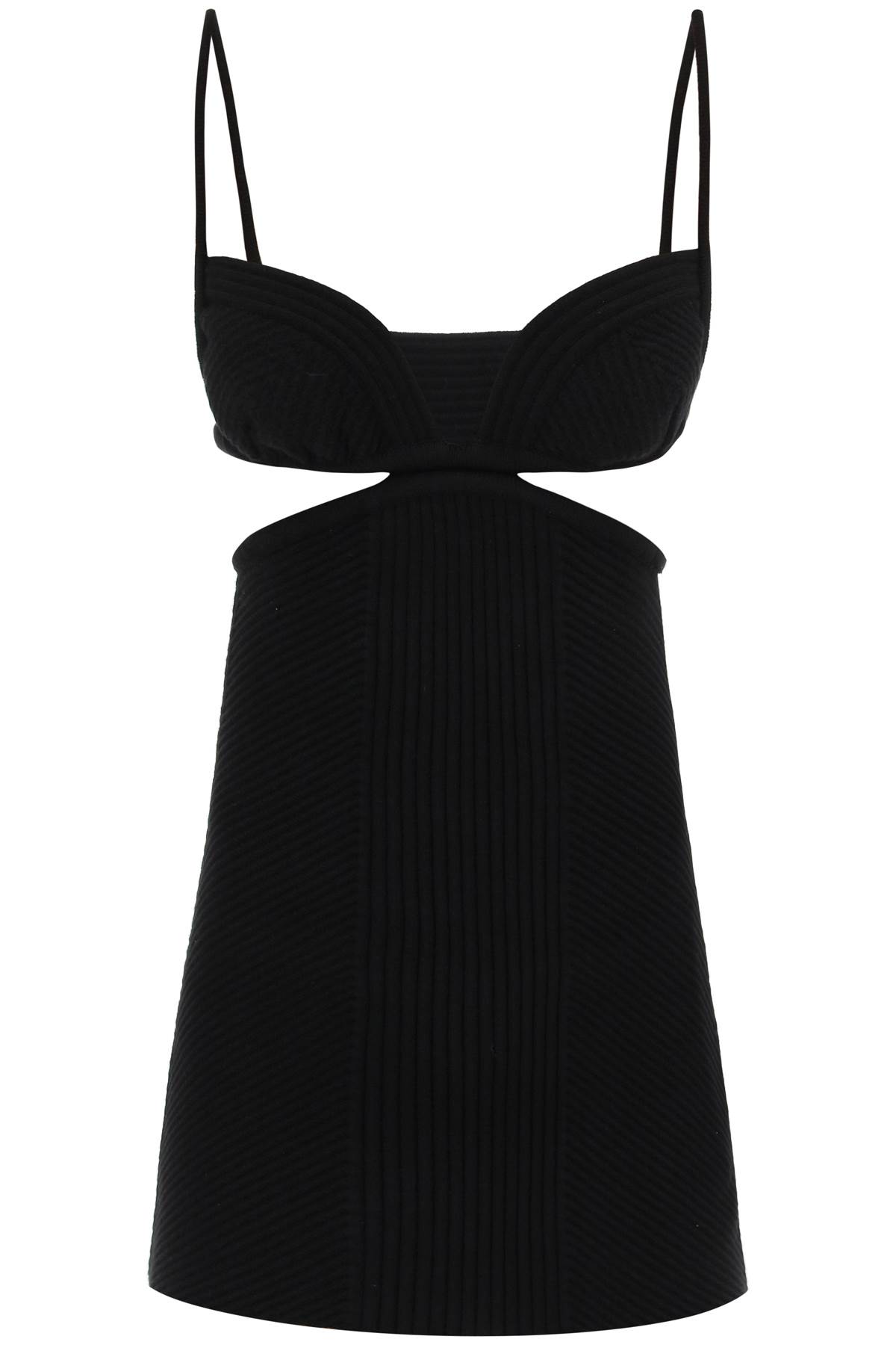 black ribbed mini dress with cut-out