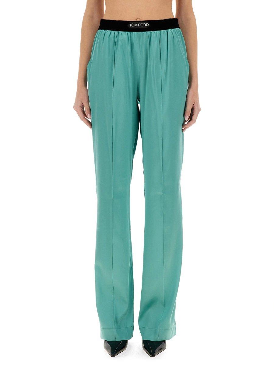 【送料&関税込】Tom Ford Straight Leg Satin Pants TOM FORD Silk satin-trimmed cotton-velvet straight-leg pants