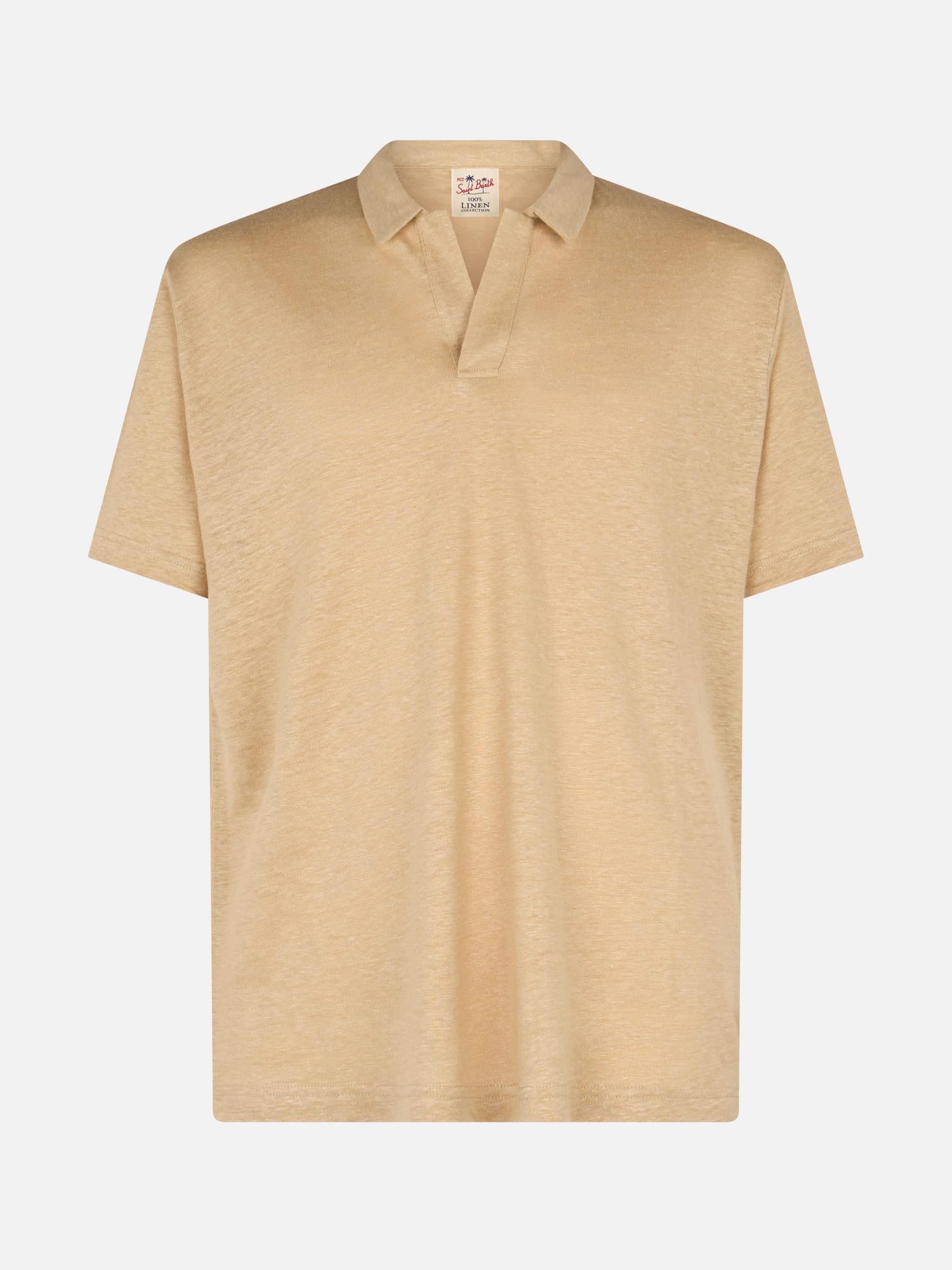 Tシャツ・カットソー MC2 Saint Barth FRASER - Linen polo shirt (FRS0001 00151H) Light blue linen buttonless polo shirt Fraser – MC2 Saint Barth