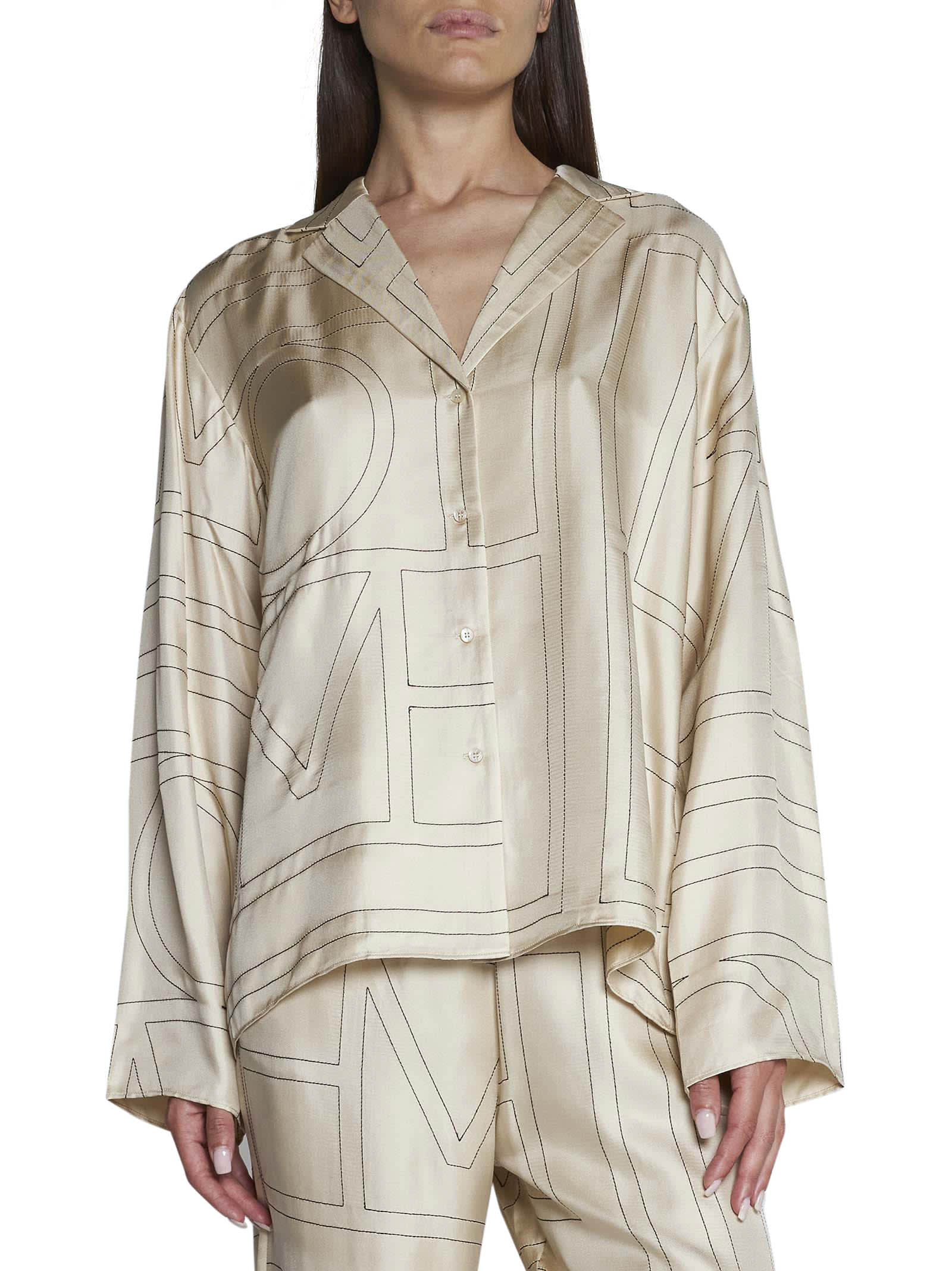 TOTEME Monogram Silk Pyjama Shirt - Neutrals