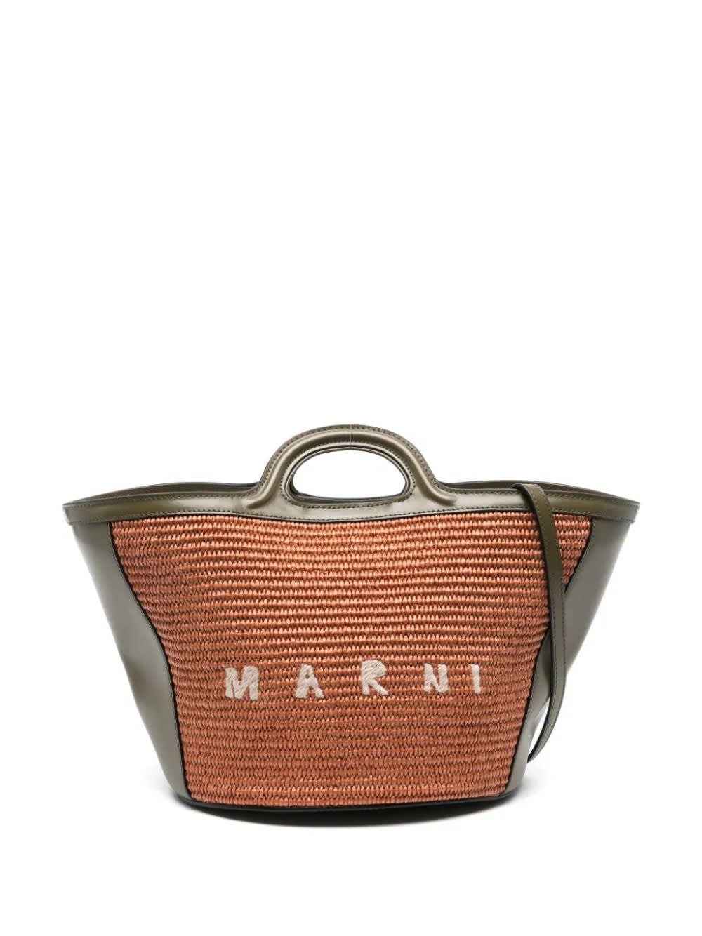 専用【お値下げしました】MARNI Tropicalia Bag Small Tropicalia Small Bag in brown leather and raffia-effect