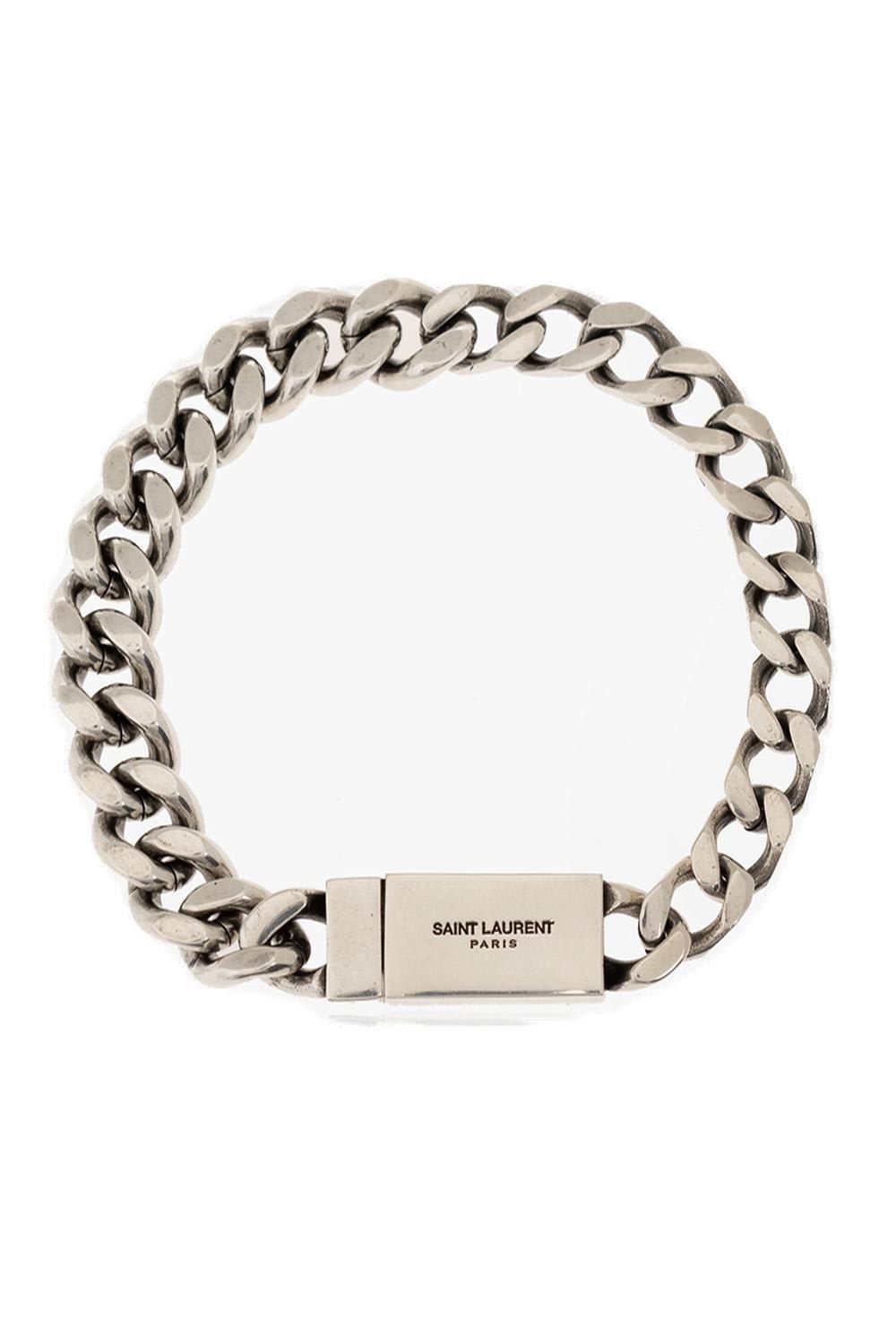 Silver Logo-engraved curb-chain bracelet, Saint Laurent