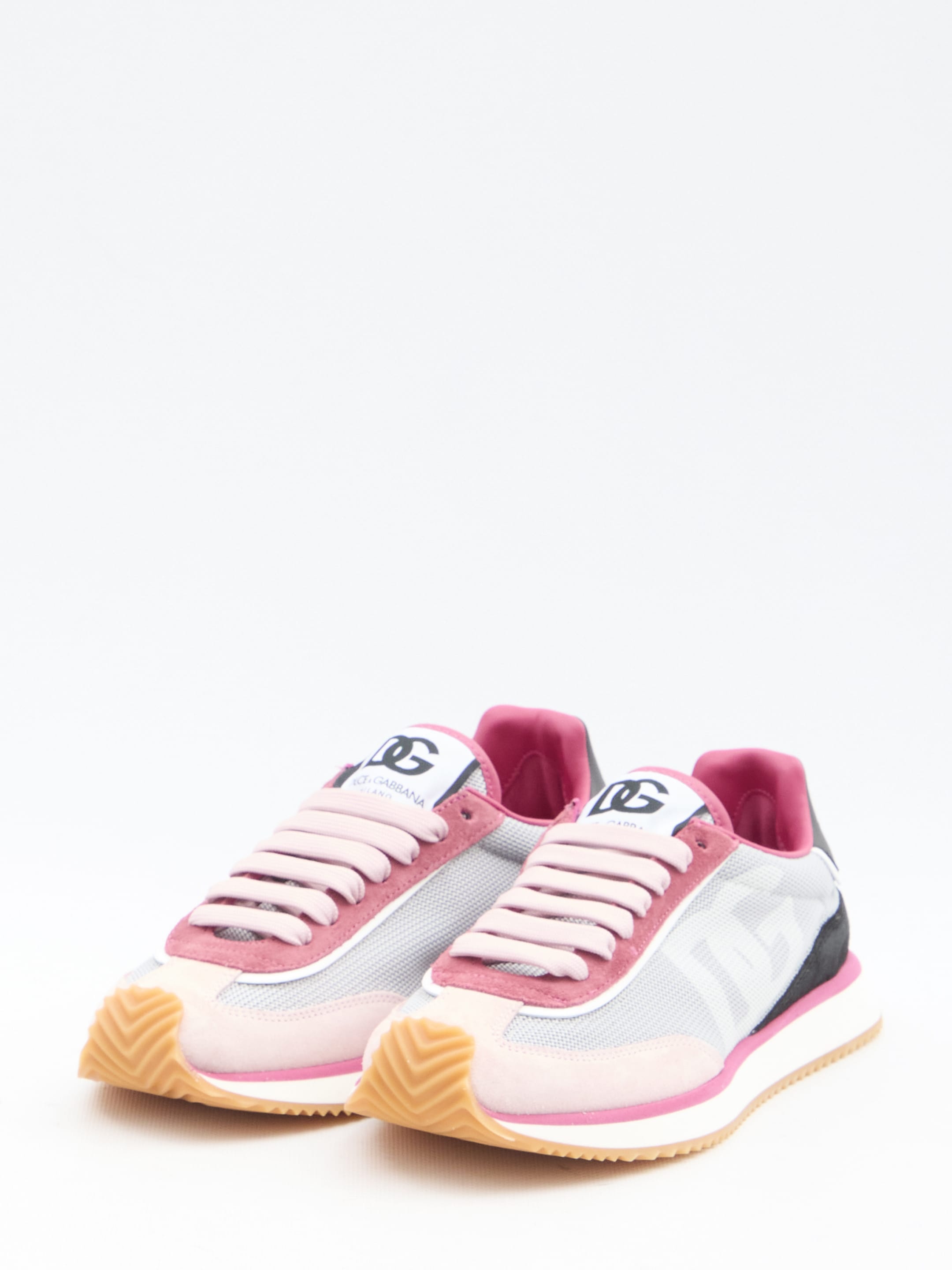 【関税＆送料込み】Dolce & Gabbana 'Aria' Pink Running Snea DOLCE&GABBANA Aria printed suede and leather-trimmed mesh