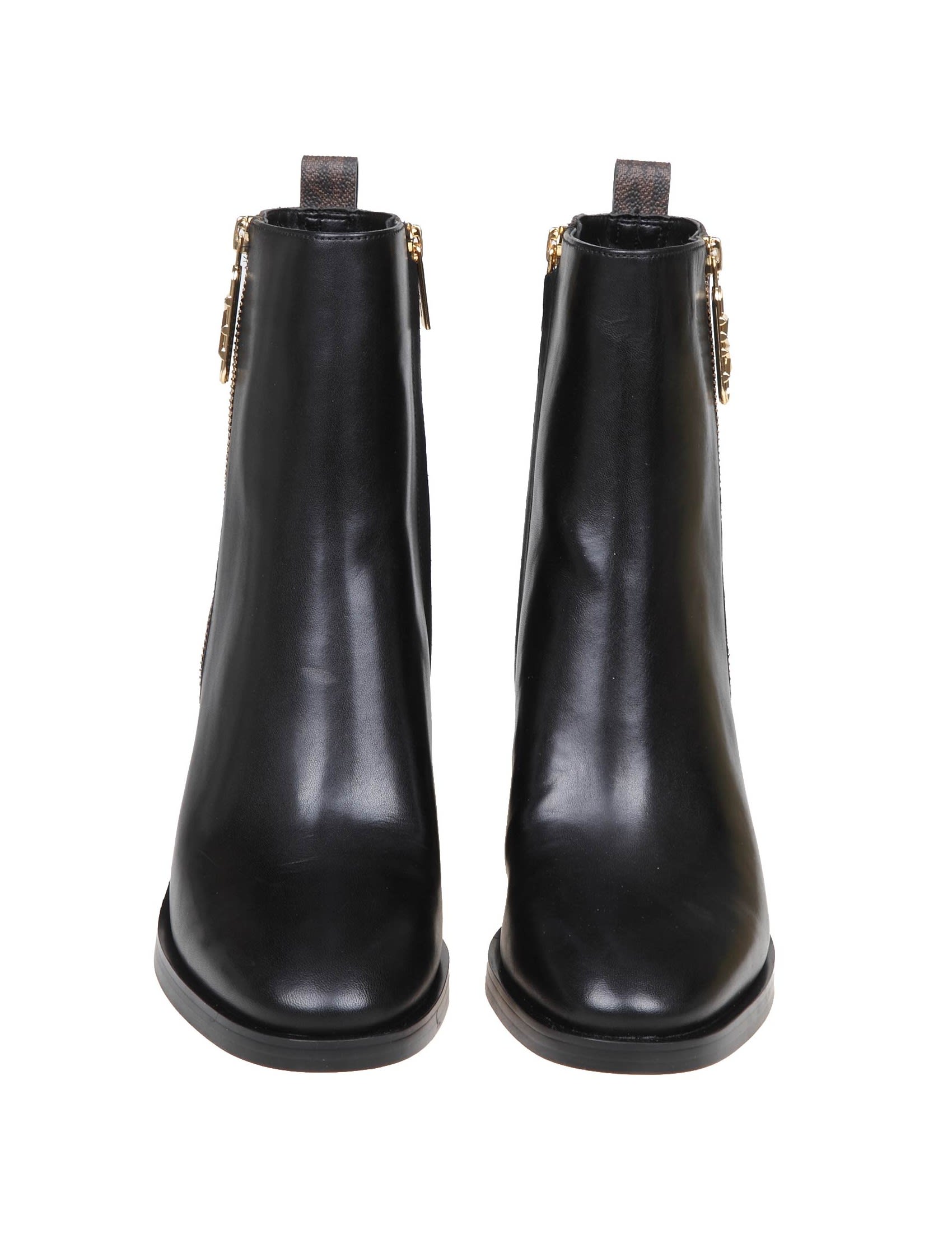 Michael Kors Regan Mid Bootie In Black Leather With Mk Logo