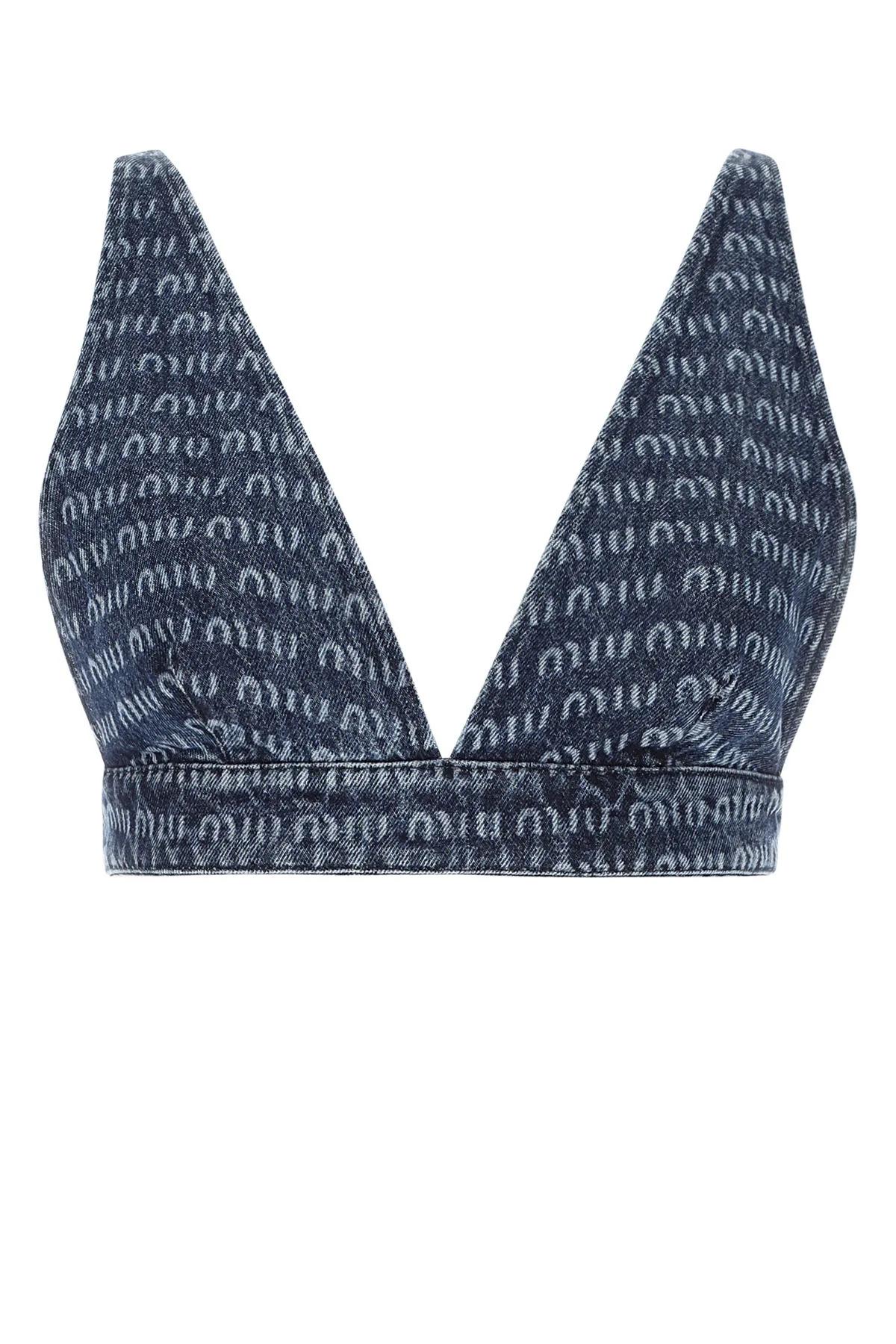 トップス M &M Miu Miu logo-print Denim Crop Top | Blue | FARFETCH