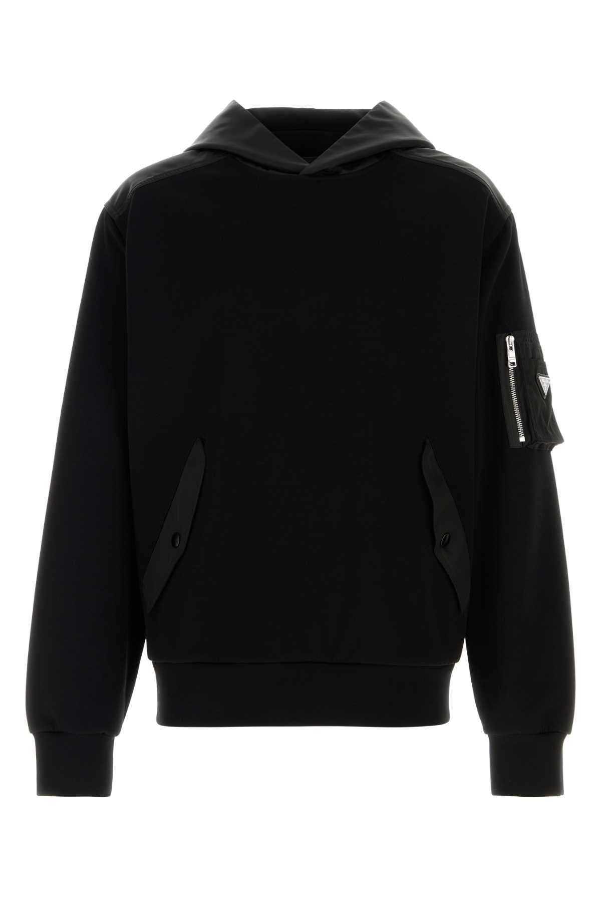 【送料&関税込】Prada Black Cotton Blend Sweatshirt Logo cotton-blend sweatshirt in black - Prada | Mytheresa