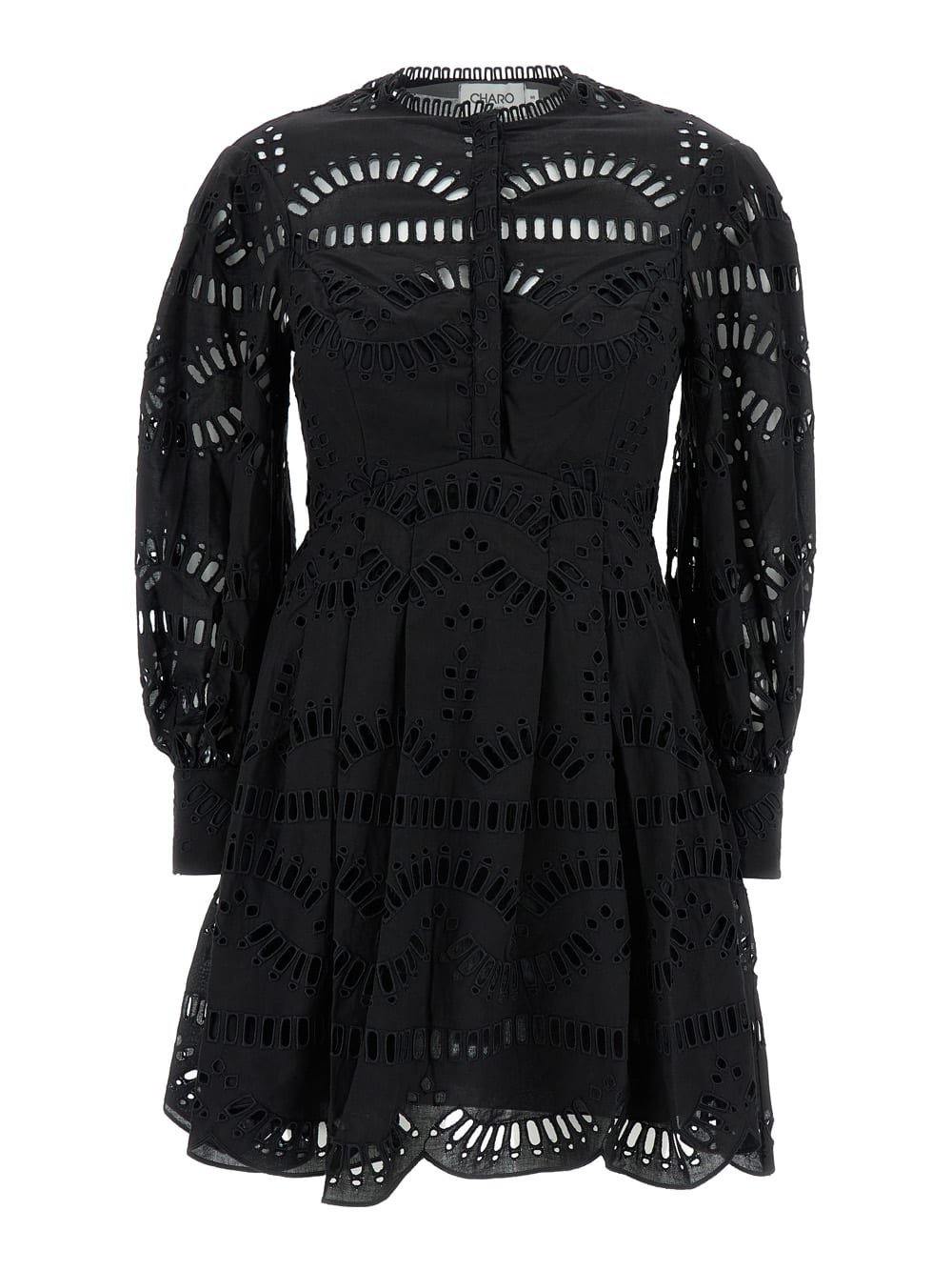 'franca' mini black dress with floreal print in cotton blend woman