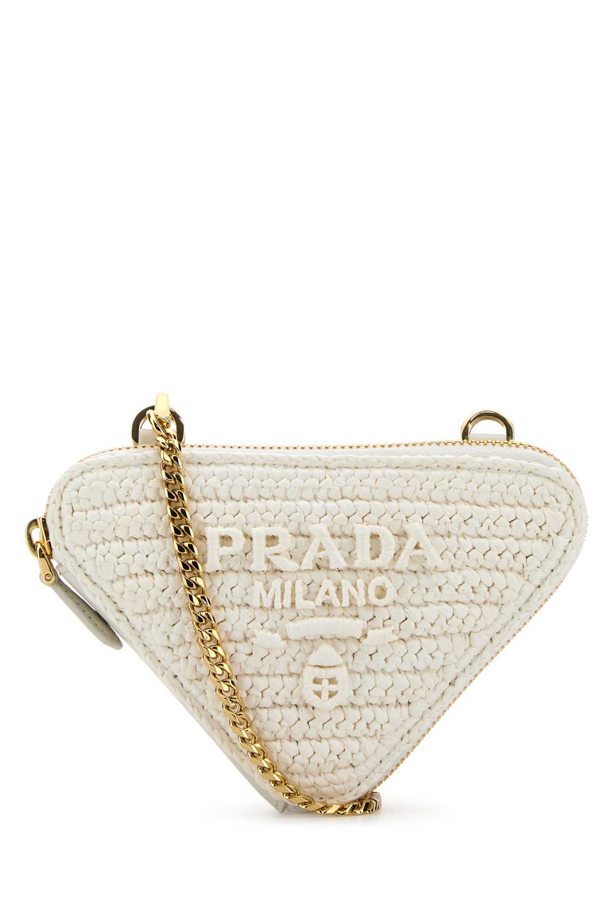 Prada Crochet and leather mini-pouch ミニポーチ Natural Crochet And Leather Mini-pouch | PRADA