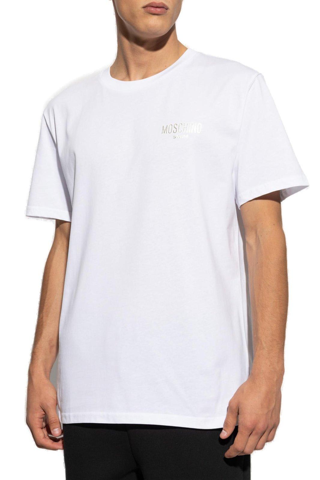 【送料&関税込】Moschino Logo Detailed Crewneck T-shirt Moschino Crystal logo crew neck t-shirt with short sleeves