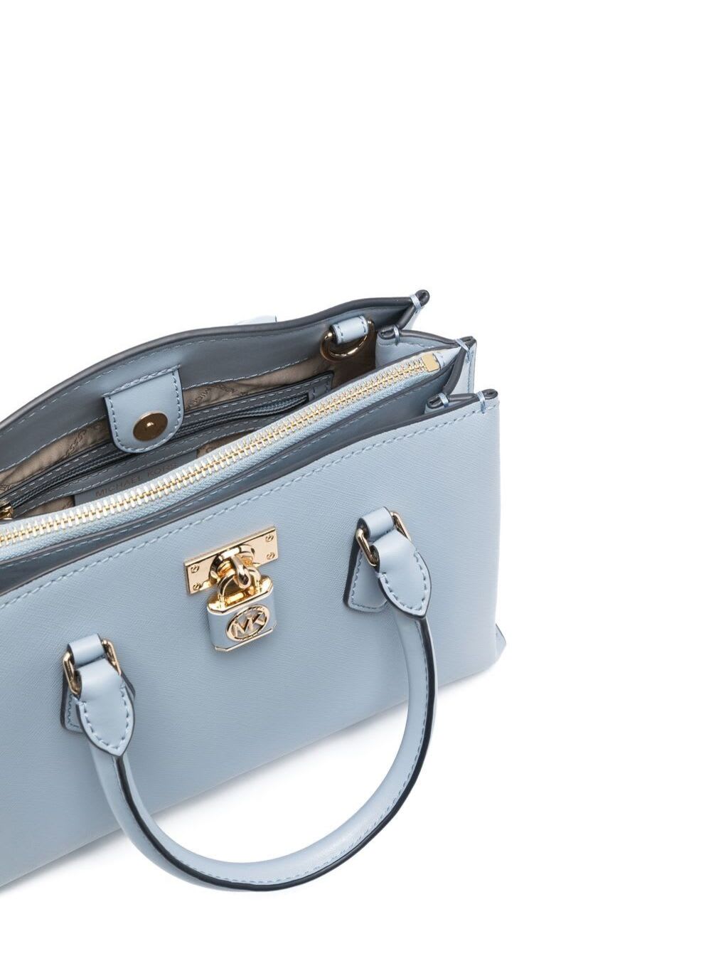 Michael Kors, Bags, Michael Kors Hamilton Satchel Bag With Silver Chain  And Lock Baby Blue