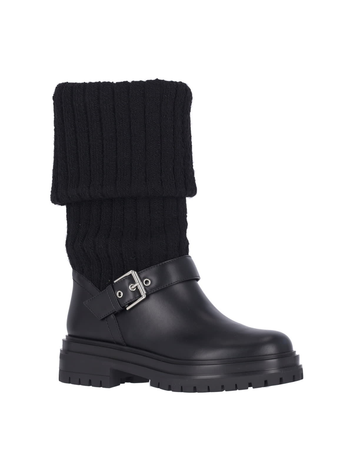 ロングブーツ GIANVITO ROSSI Black Leather And Fabric Thurso Boots Gianvito Rossi 'thurso' Platform Boots | italist
