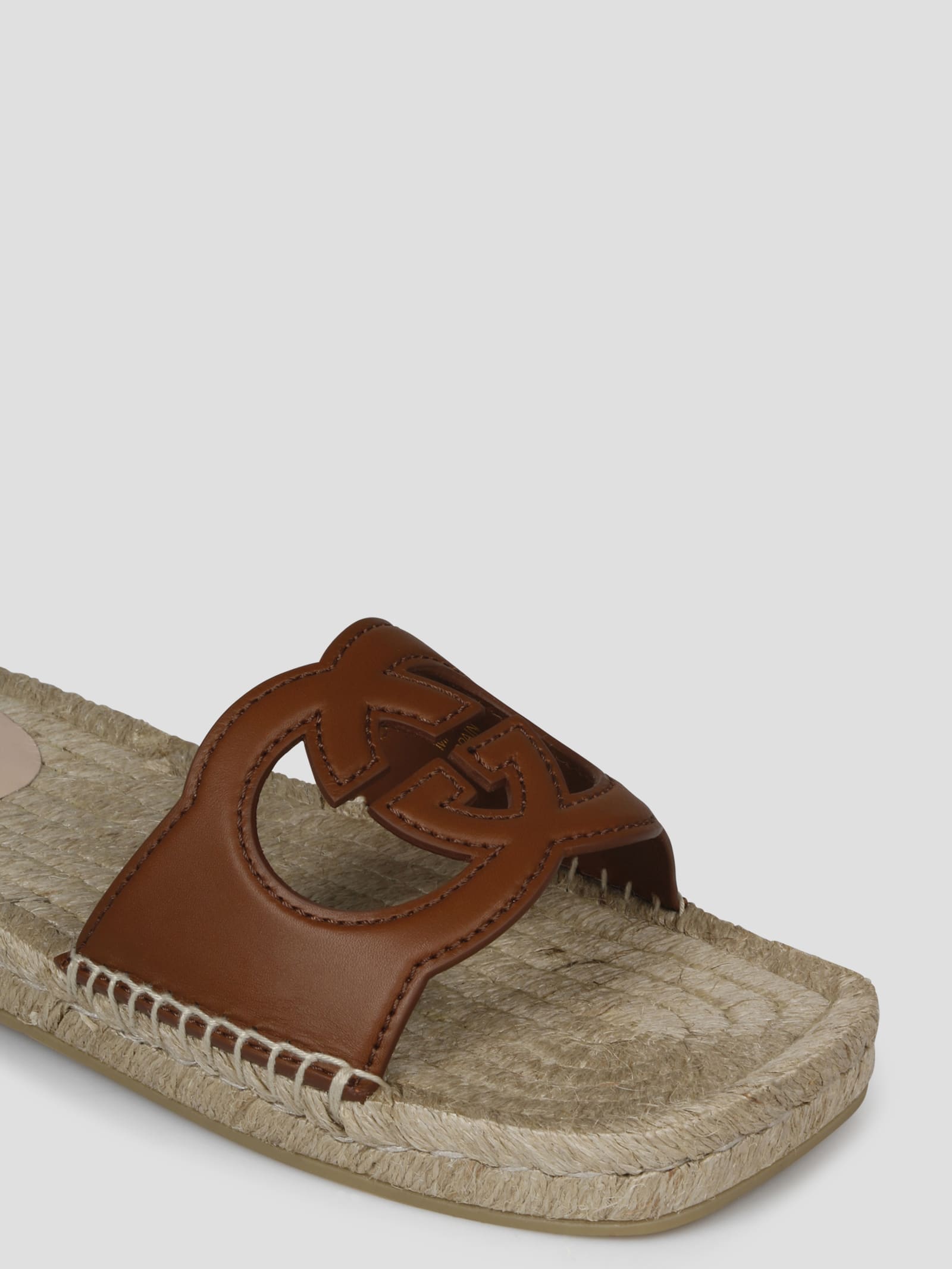 Gucci, Cutout-monogram Leather Espadrille Slides, Womens, Tan