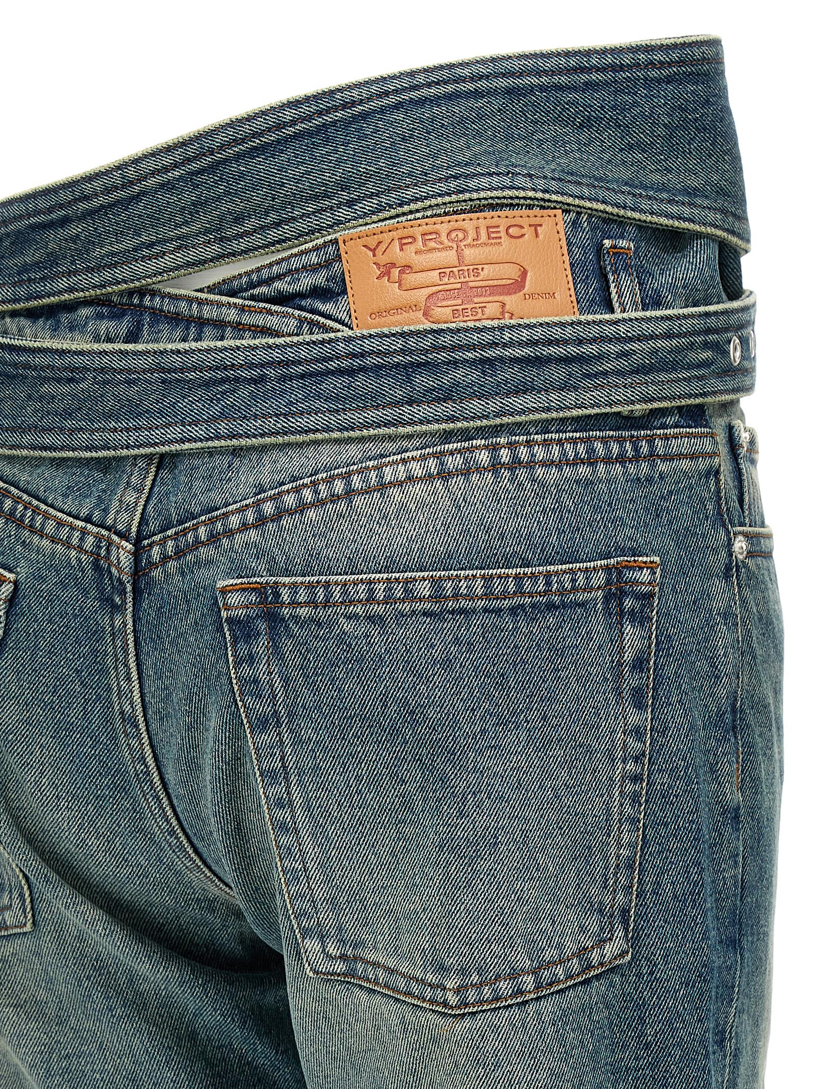 デニム・ジーパン Y/PROJECT 'Wrap Belt' jeans Blue 107PA006 Y/Project Wrap Belt Jeans | Blue | FARFETCH