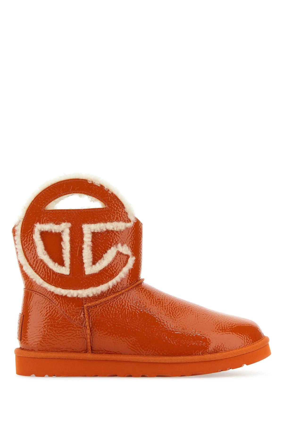 UGG Orange Leather X Telfar Logo Mini Crinkle Ankle Boots