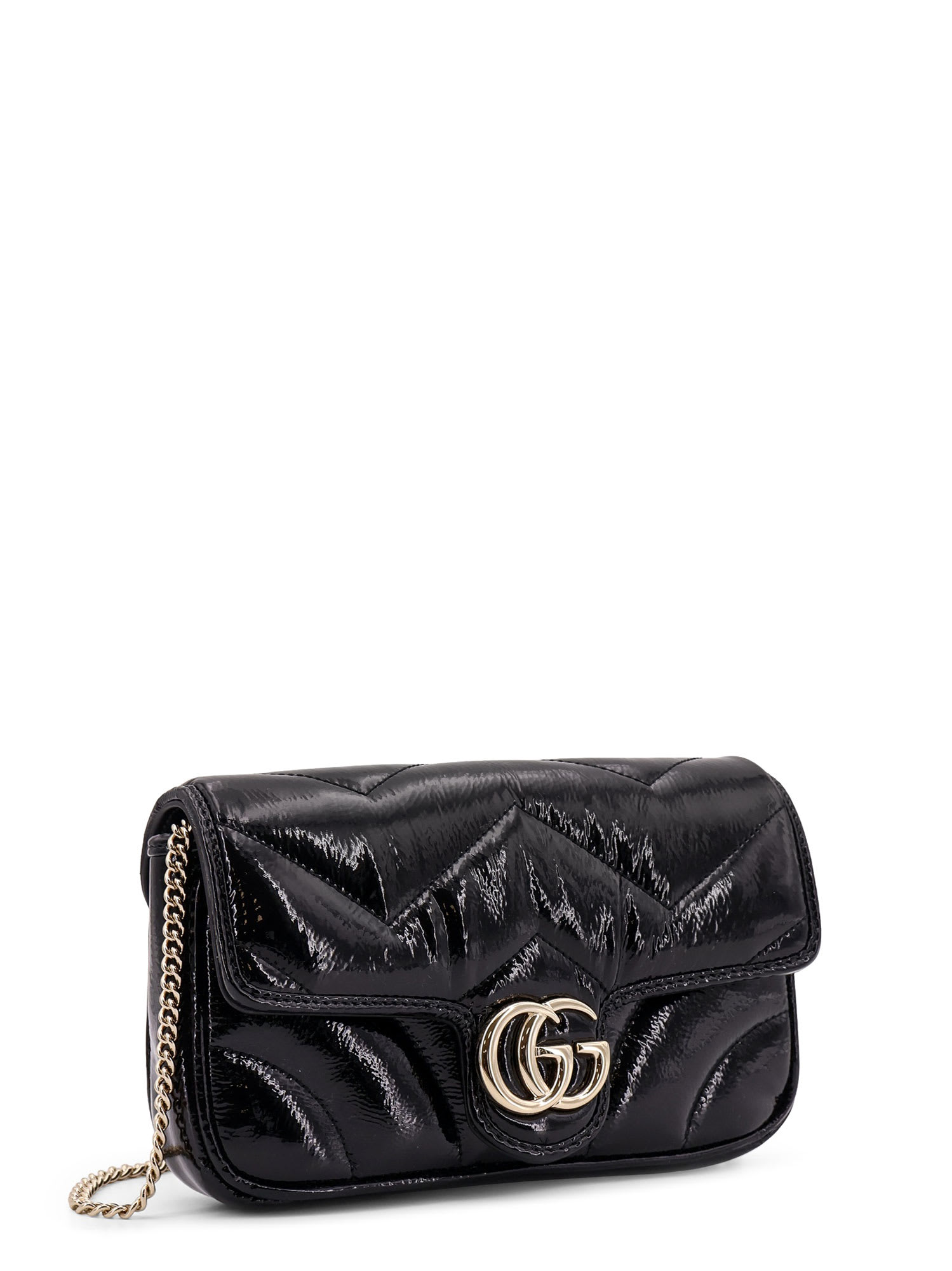Gucci Gg Marmont Patent Leather Shoulder Bag With Frontal Gg