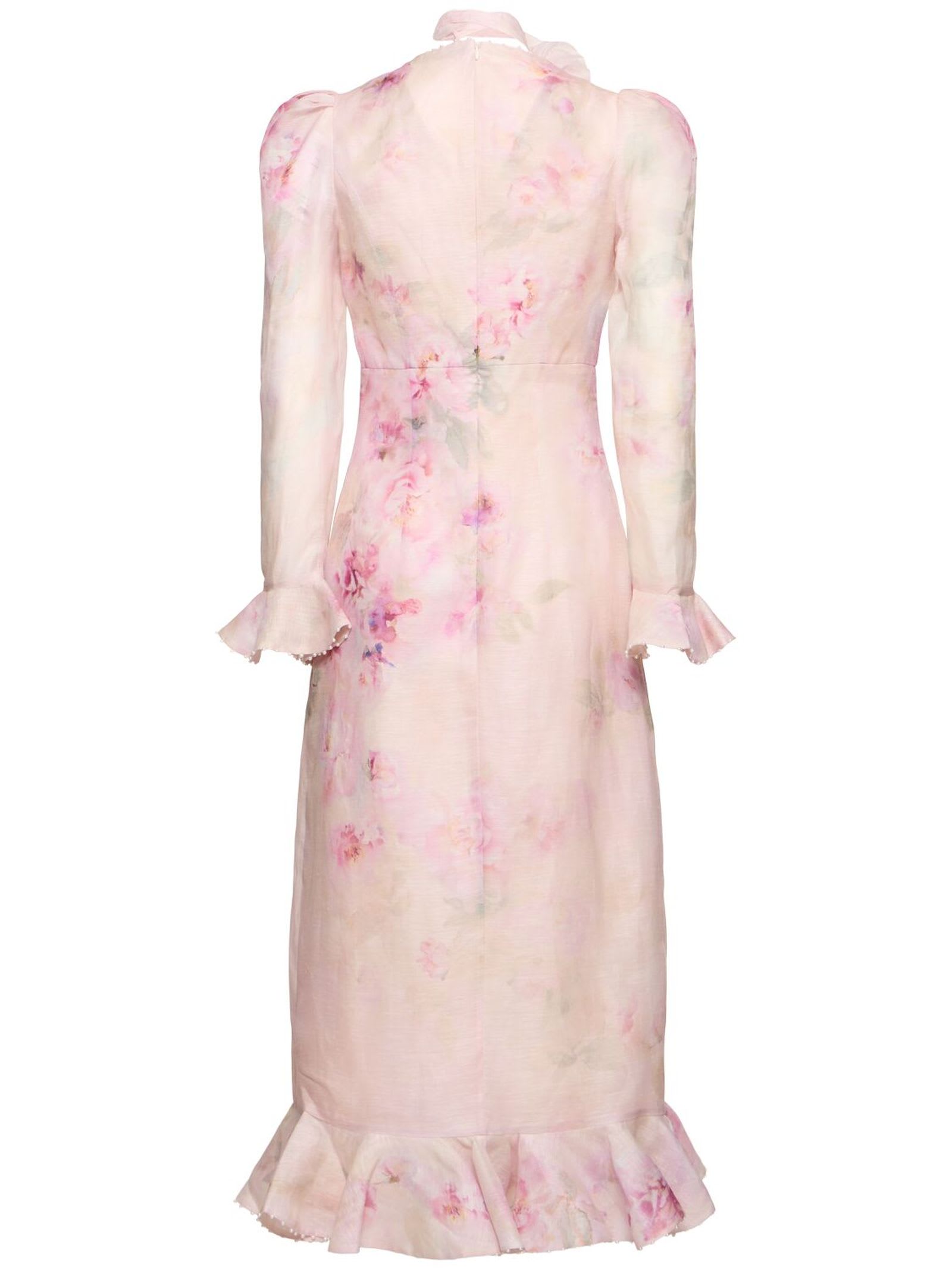 ワンピース Zimmermann Pink Silk Linen Midi Dress Zimmermann Pink Silk Linen Midi Dress | italist