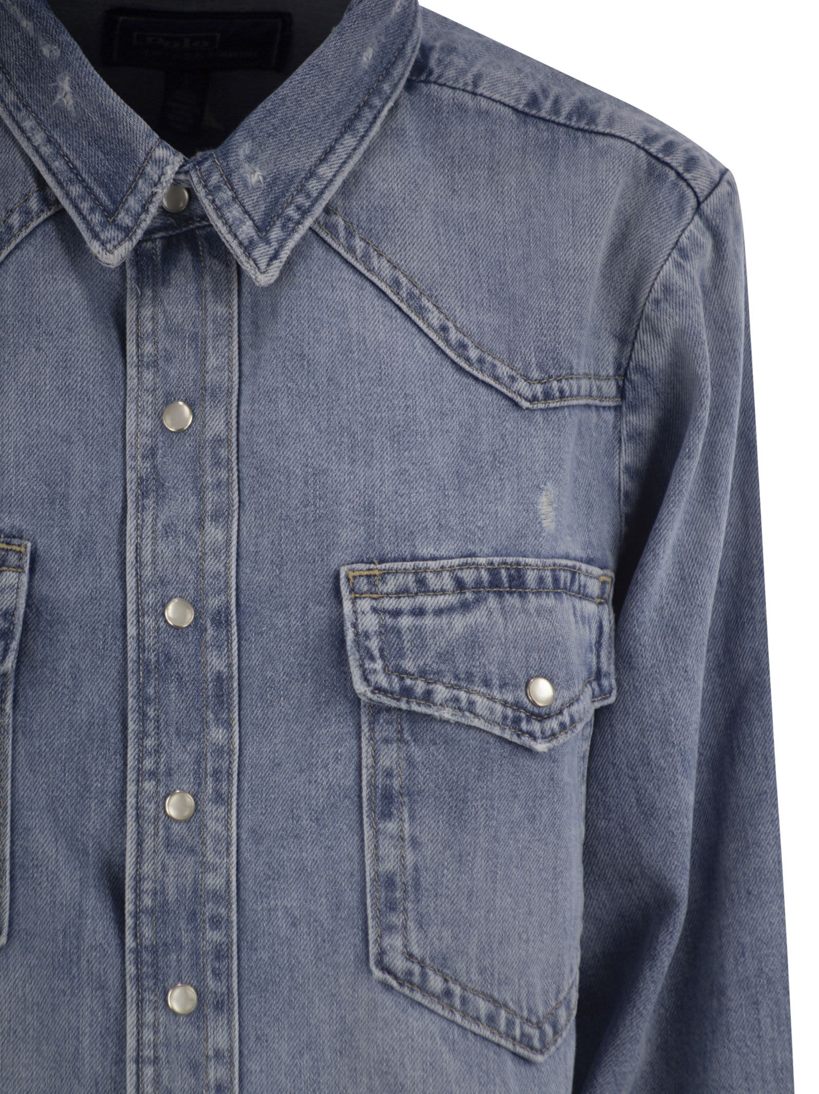 Tシャツ・カットソー Ralph Lauren Western shirt in irregular denim Polo Ralph Lauren Western Shirt In Irregular Denim | italist