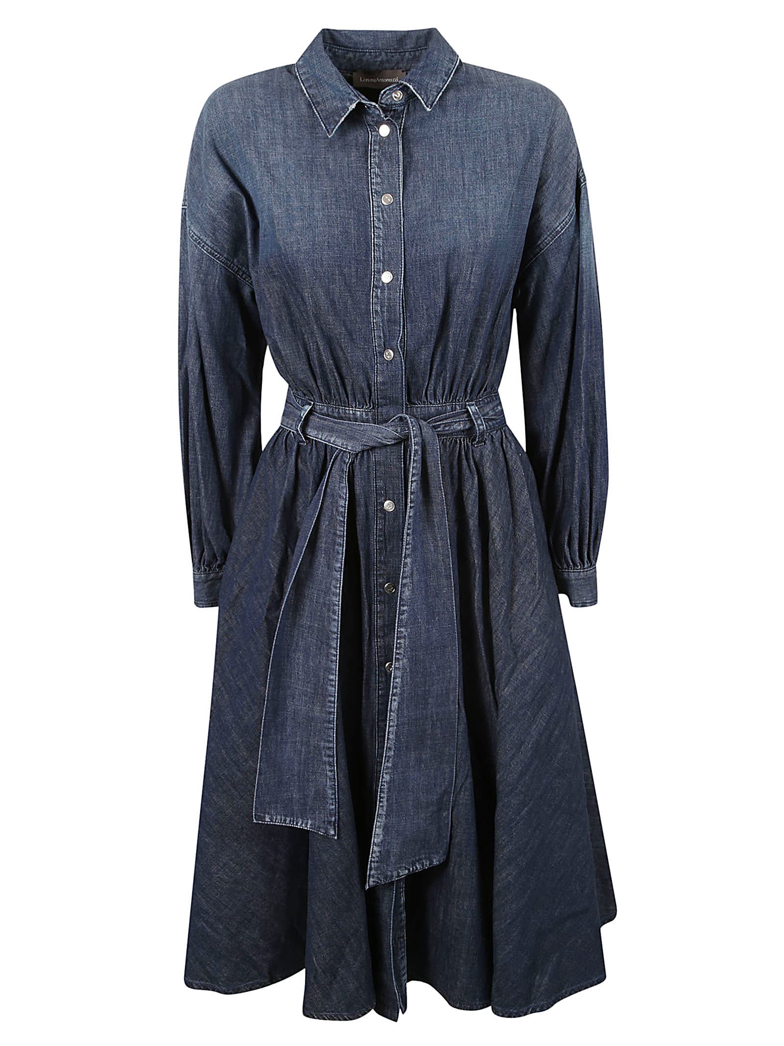 belted denim long dress