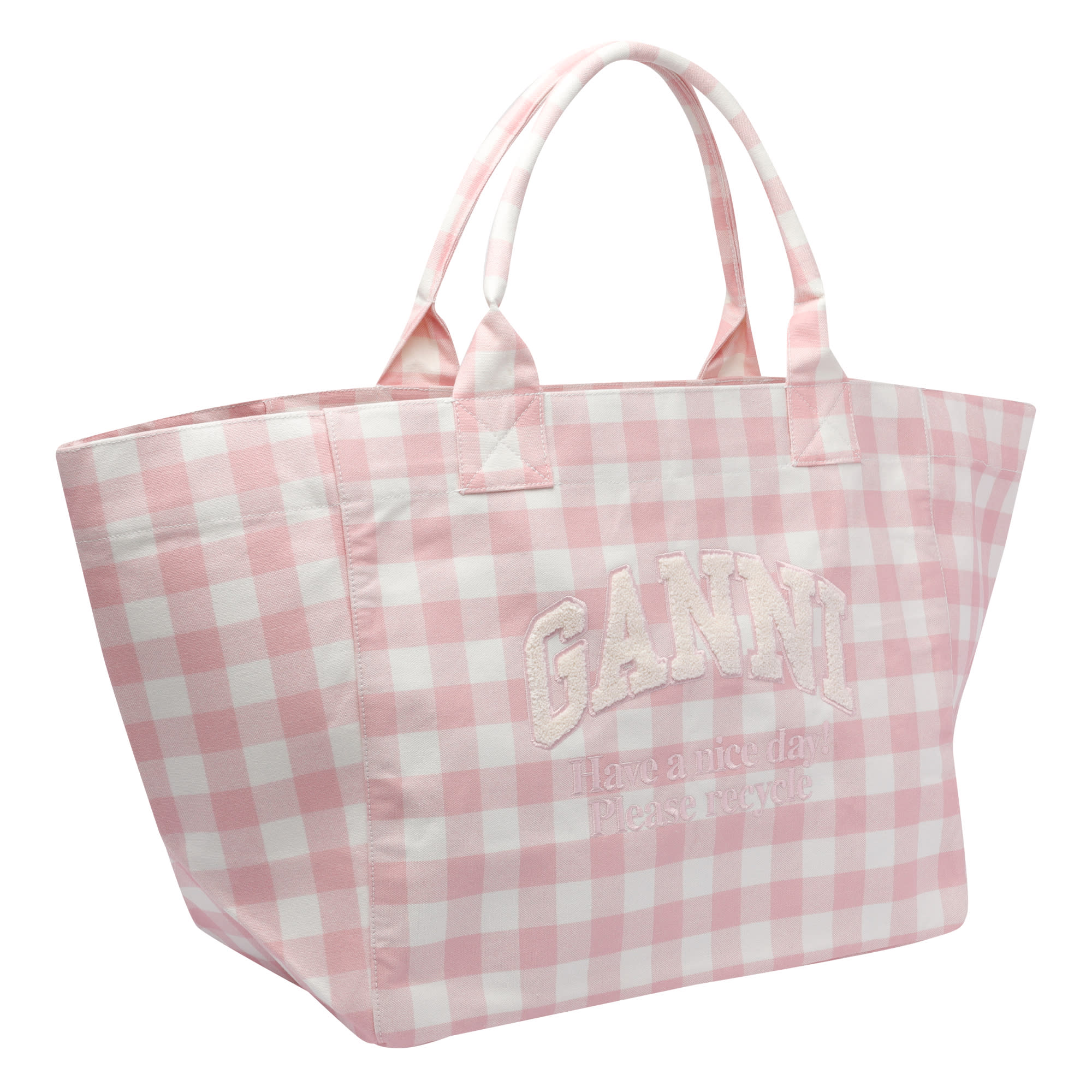 トートバッグ GANNI Woman Tote bags Pink A6893 038 Bleached Mauve Vichy Check Large Tote | GANNI UK