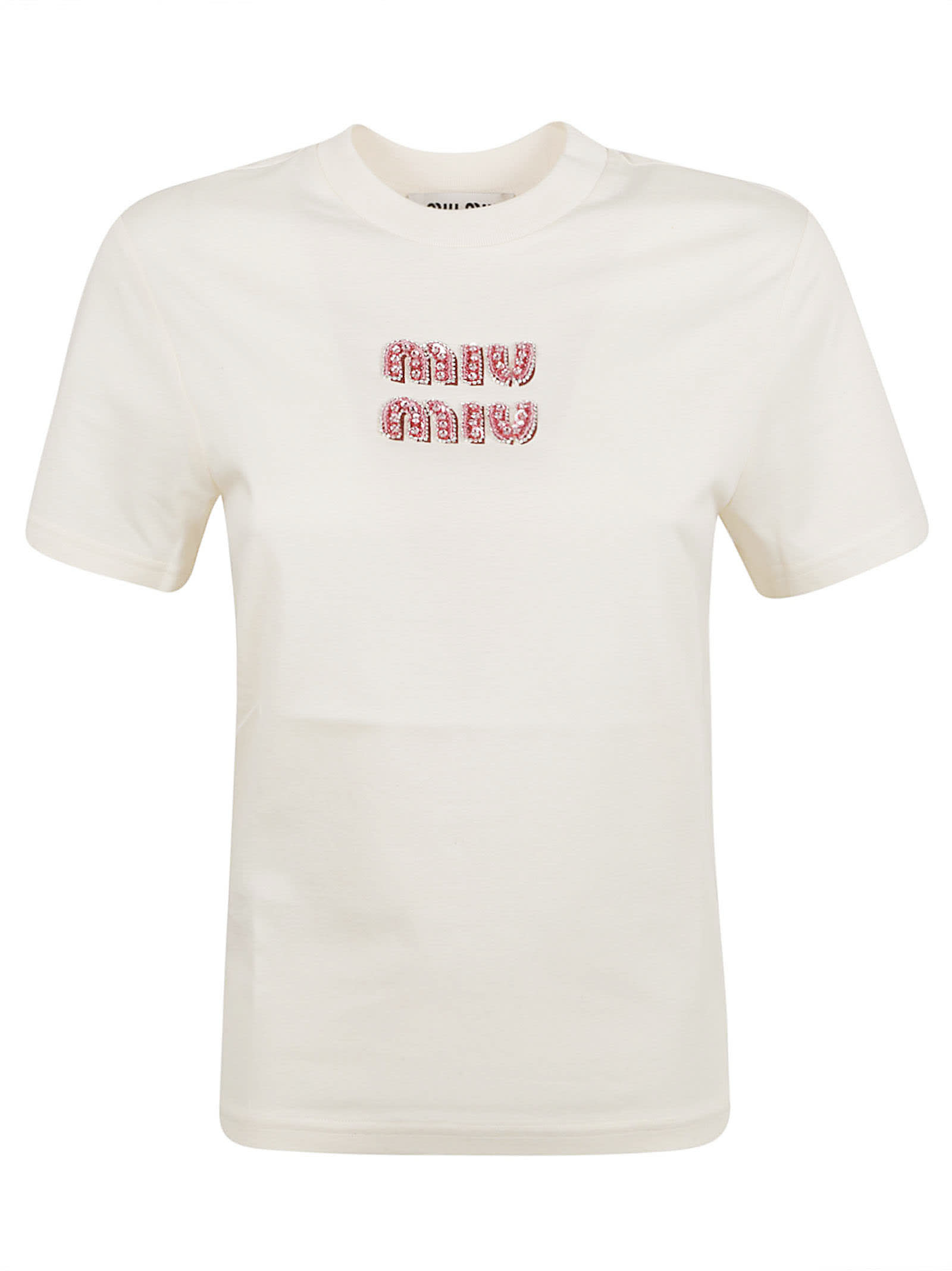 Miu Miu logo-embroidered Cotton T-shirt | White | FARFETCH