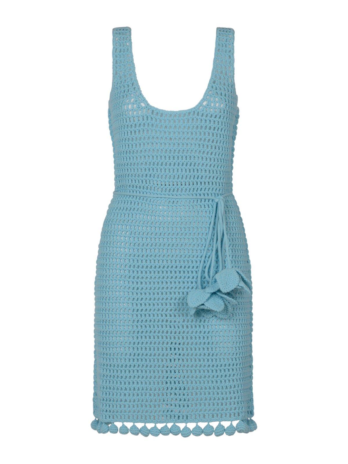 crochet-knit belted-waist sleeveless dress