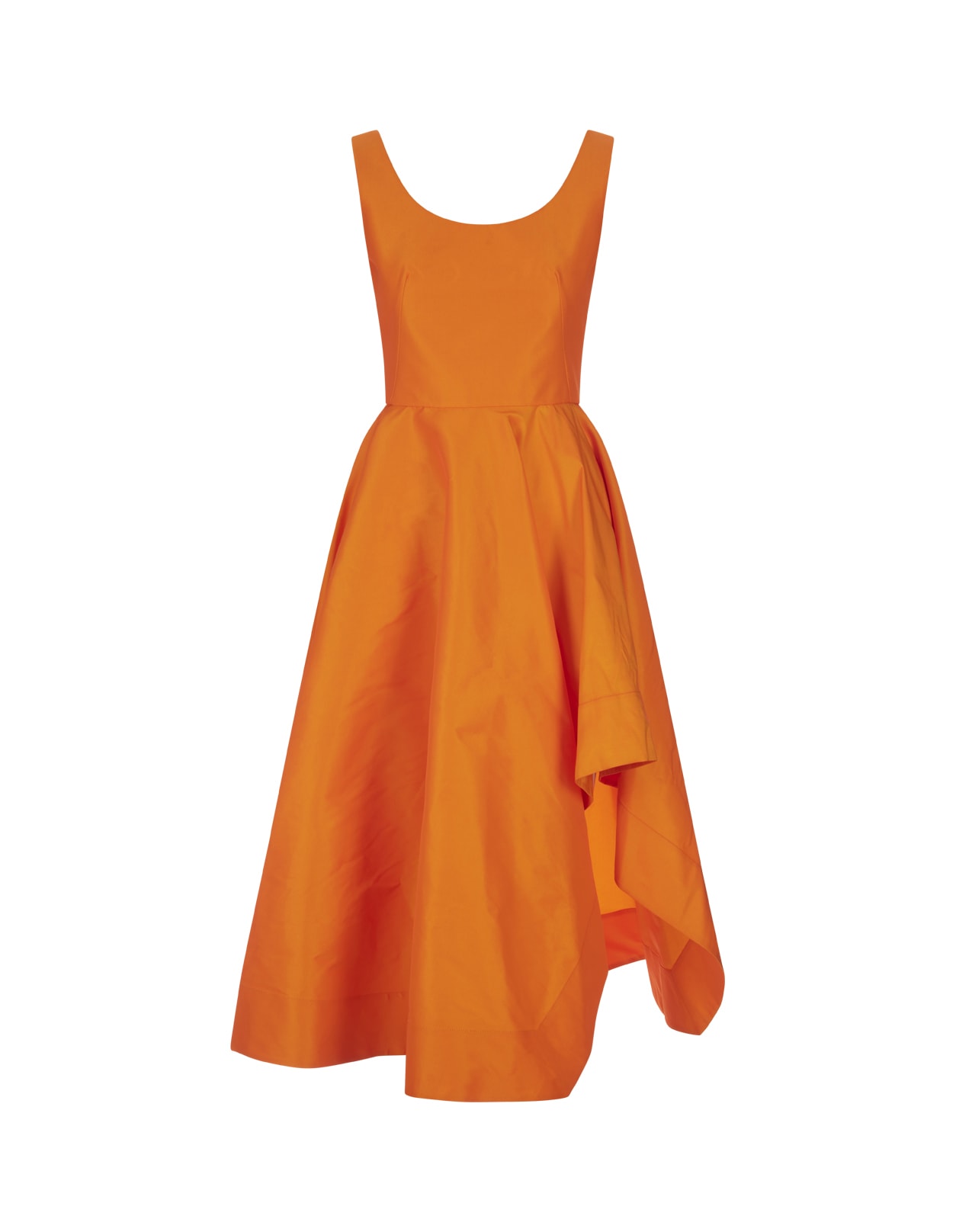 asymmetrical and draped dress in orange