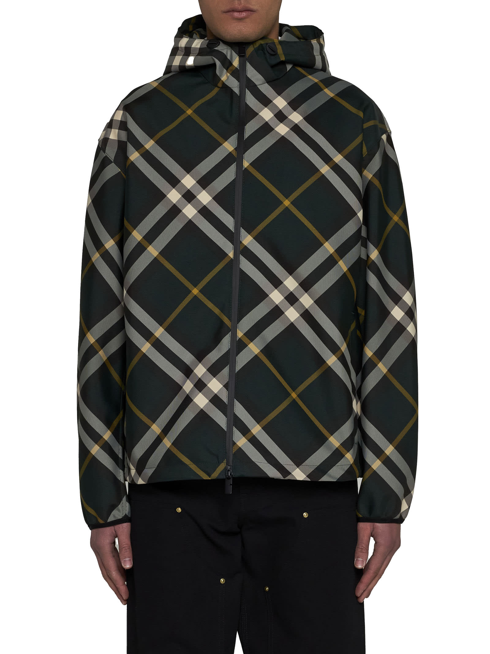 Burberry Logo Embroidered Check-pattern Zipped Hooded Jacket