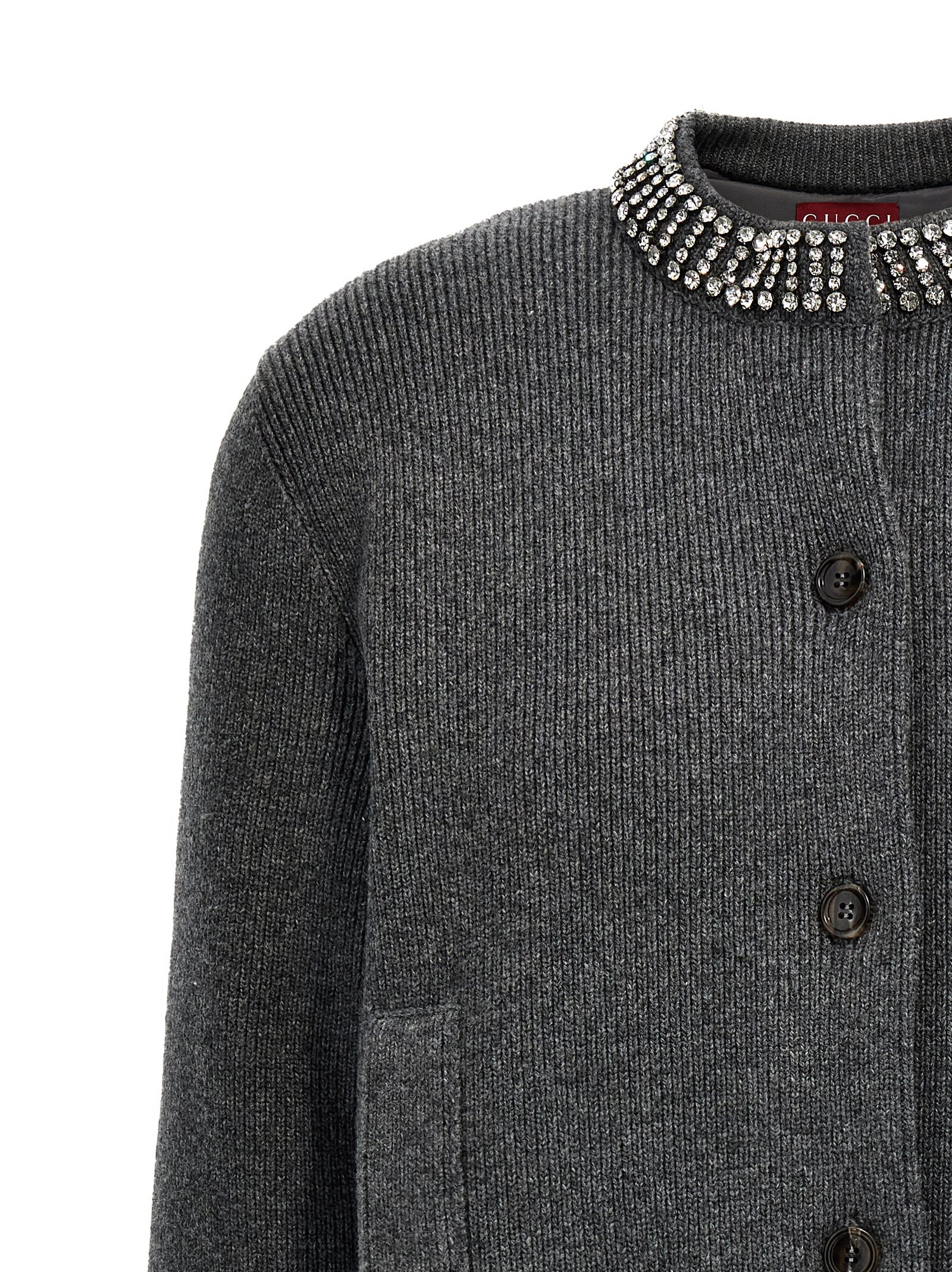 Gucci Padded Cardigan With Jewel Collar | italist