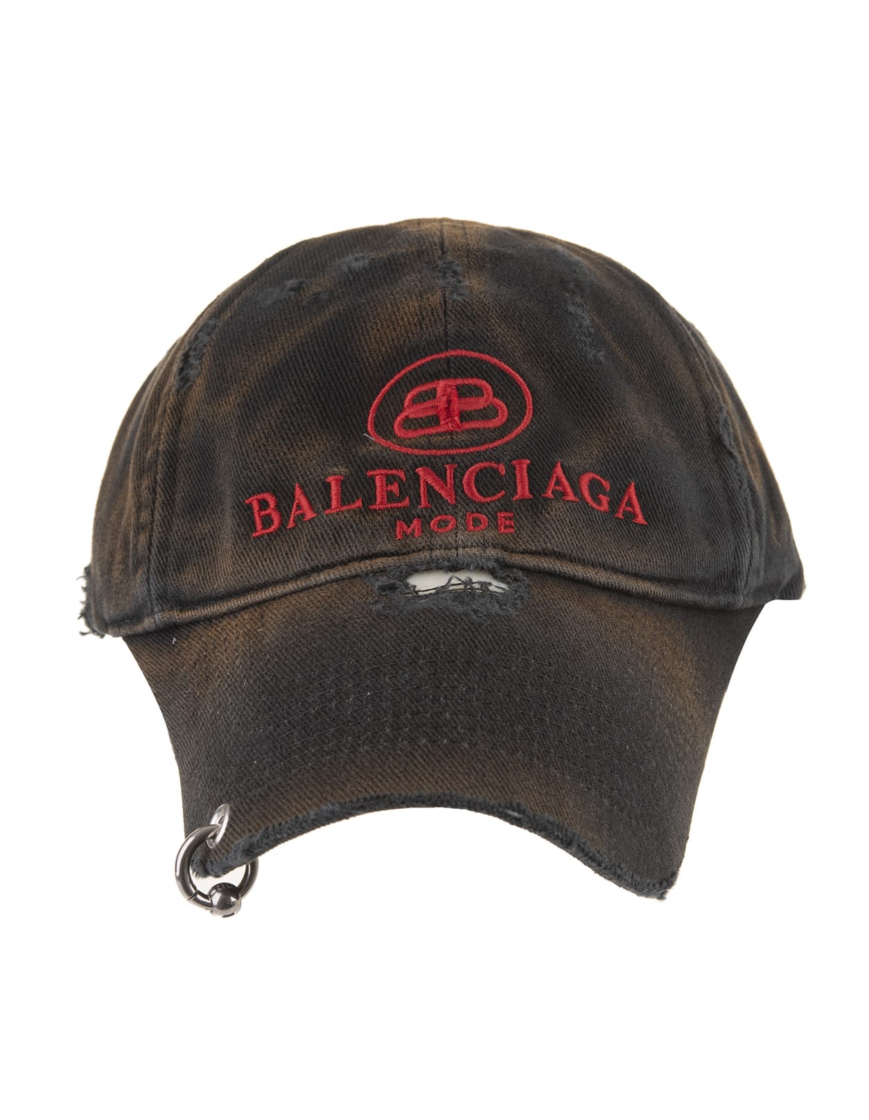 Balenciaga Man Black Bb Mode Destroyed Piercing Baseball Cap