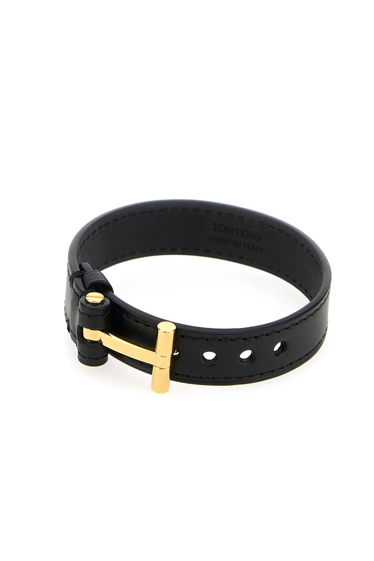 【関税込み】TOM FORD ブラック ブレイドレザー ブレスレット Black Braided T Leather Bracelet by TOM FORD on Sale