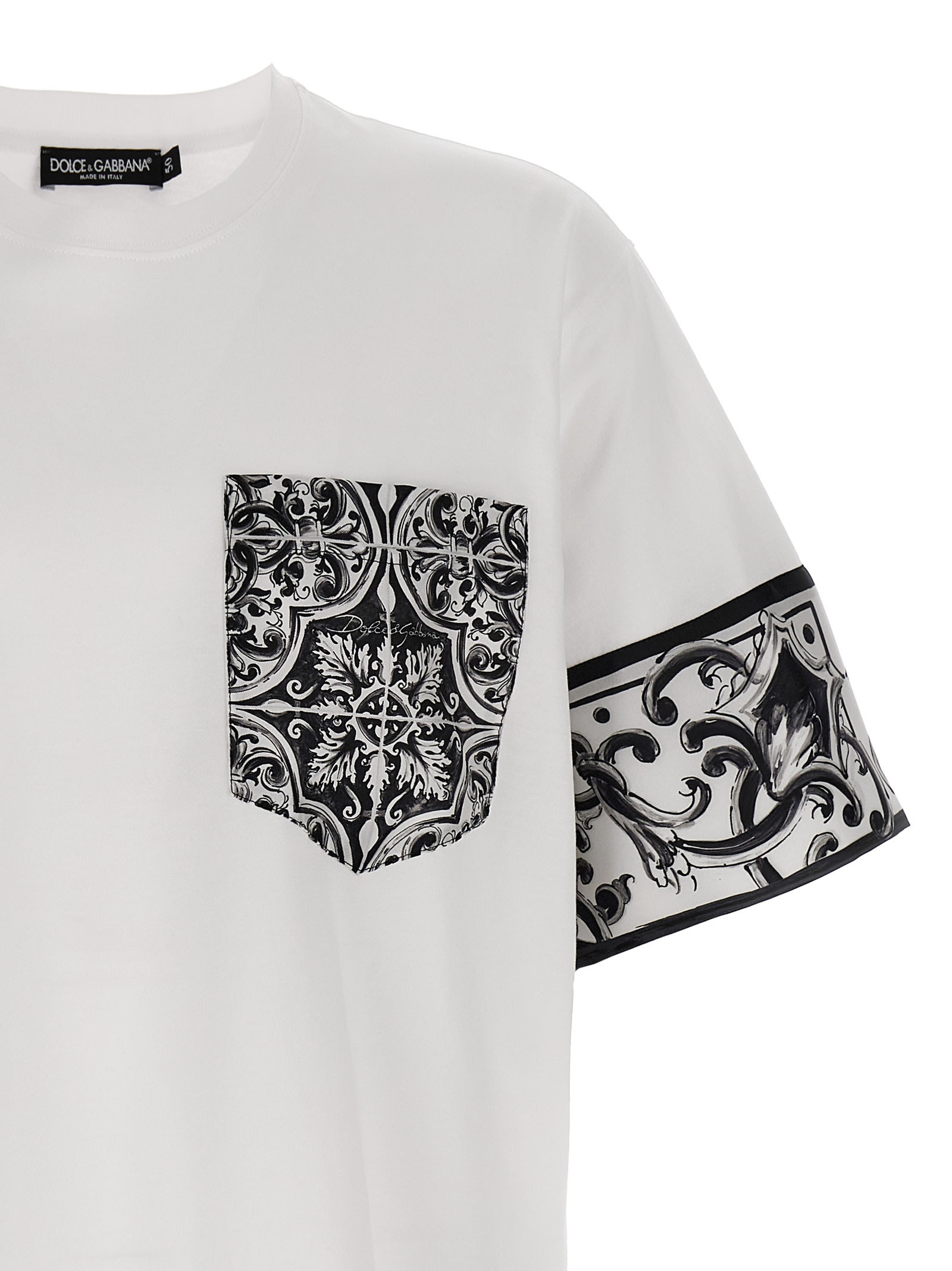 【関税込み】dolce & gabbana Maiolica' print T-shirt Cotton T-shirt with majolica-print breast pocket in White