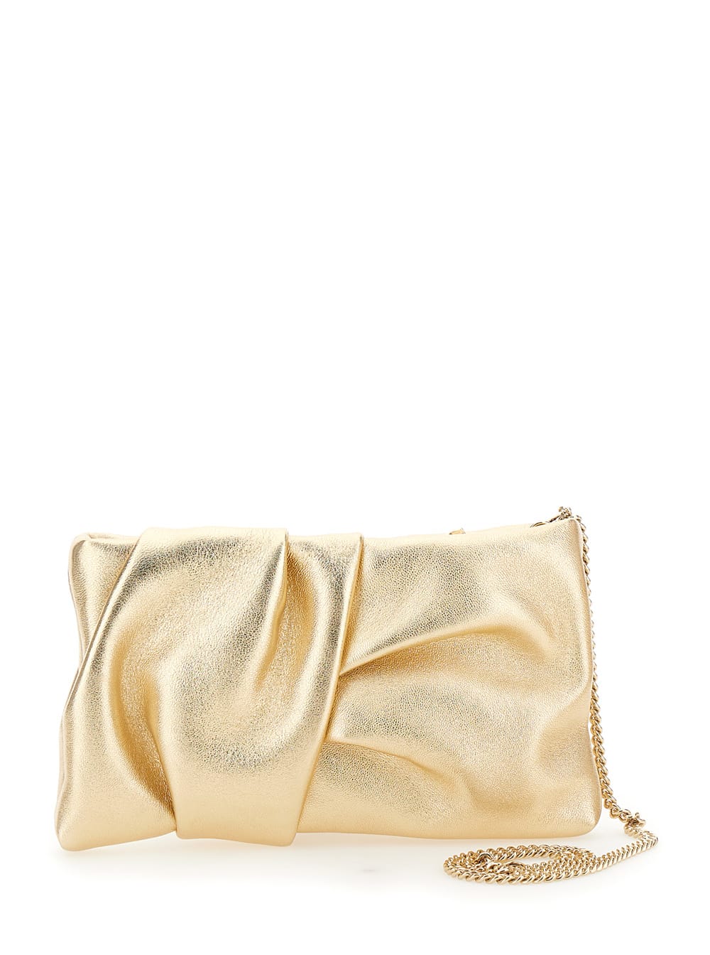 Jimmy Choo 'bonny' Gold Tone Clutch With Shoulder Strap In