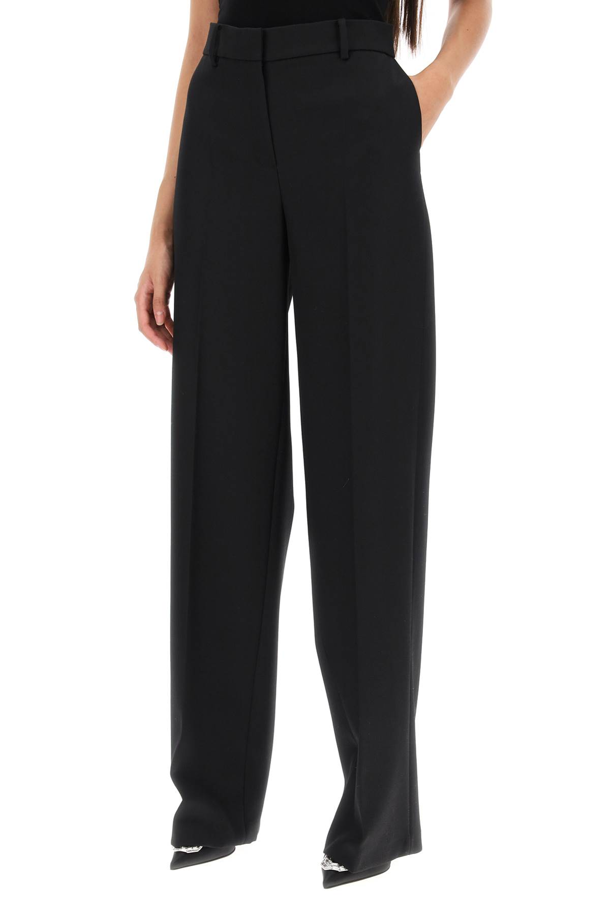 【関税込み】MAGDA BUTRYM WOOL WIDE-LEG TROUSERS Wide leg wool belted trousers in violet stripes