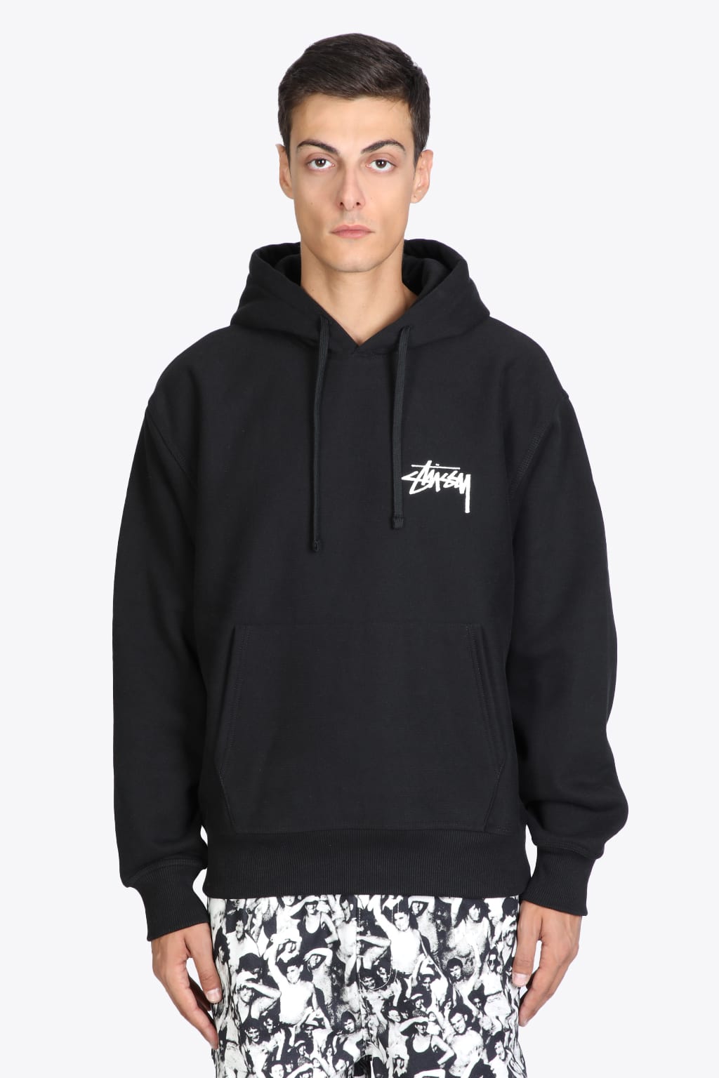 Stussy Ist Lion Hood Black cotton hoodie with logo and back print