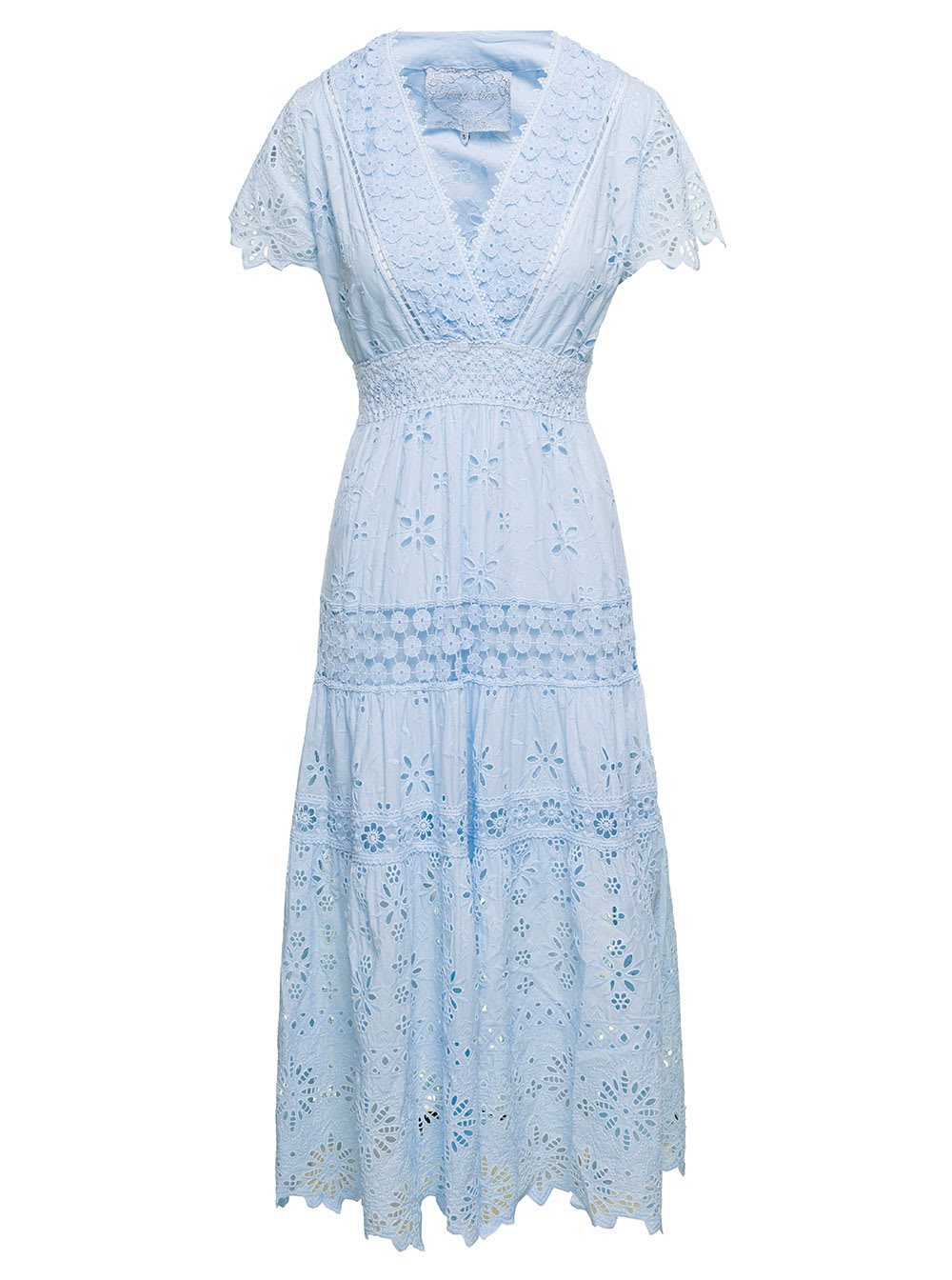 Temptation Positano Embroidered V-neck Maxi Dress In Light-blue Cotton  Woman | italist, ALWAYS LIKE A SALE