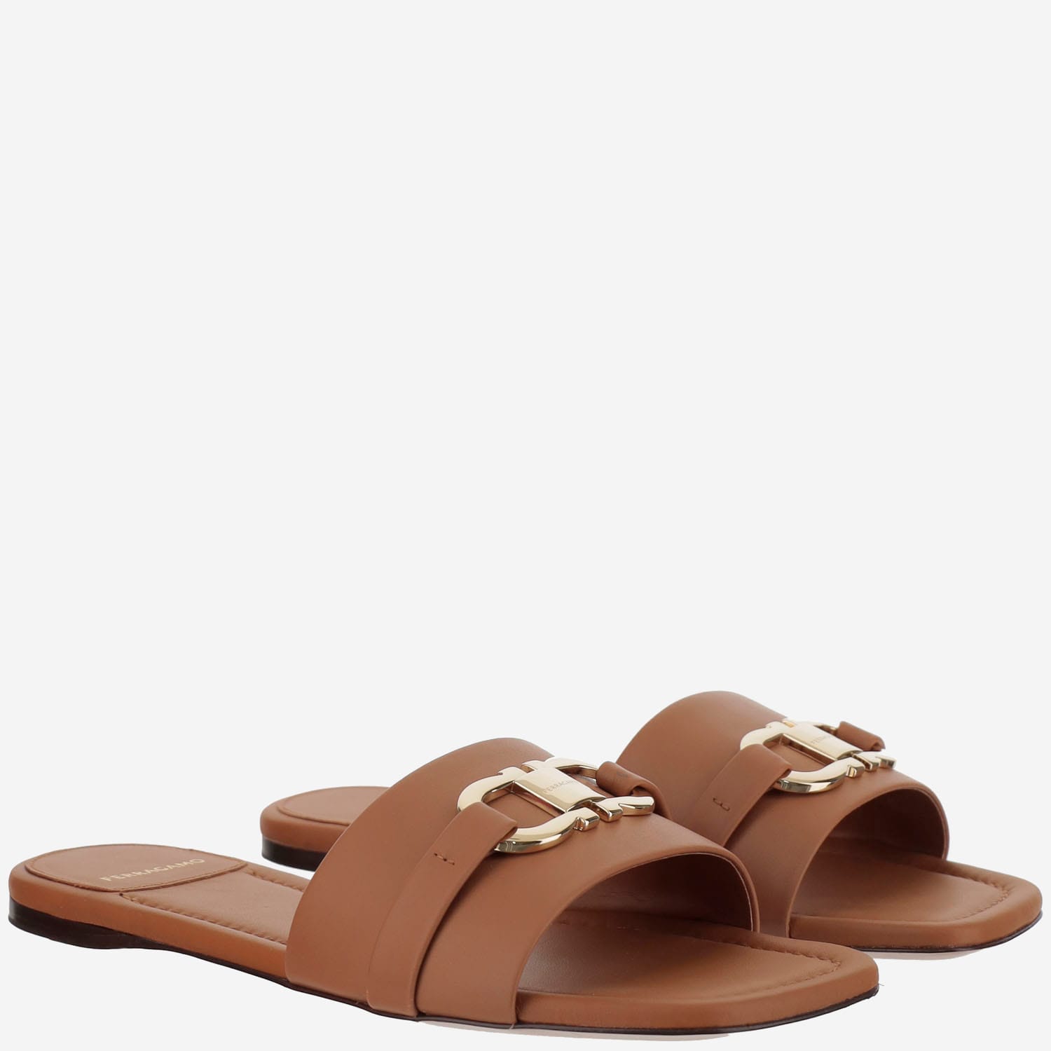 Ferragamo Leather Flat Sandals With Logo | italist