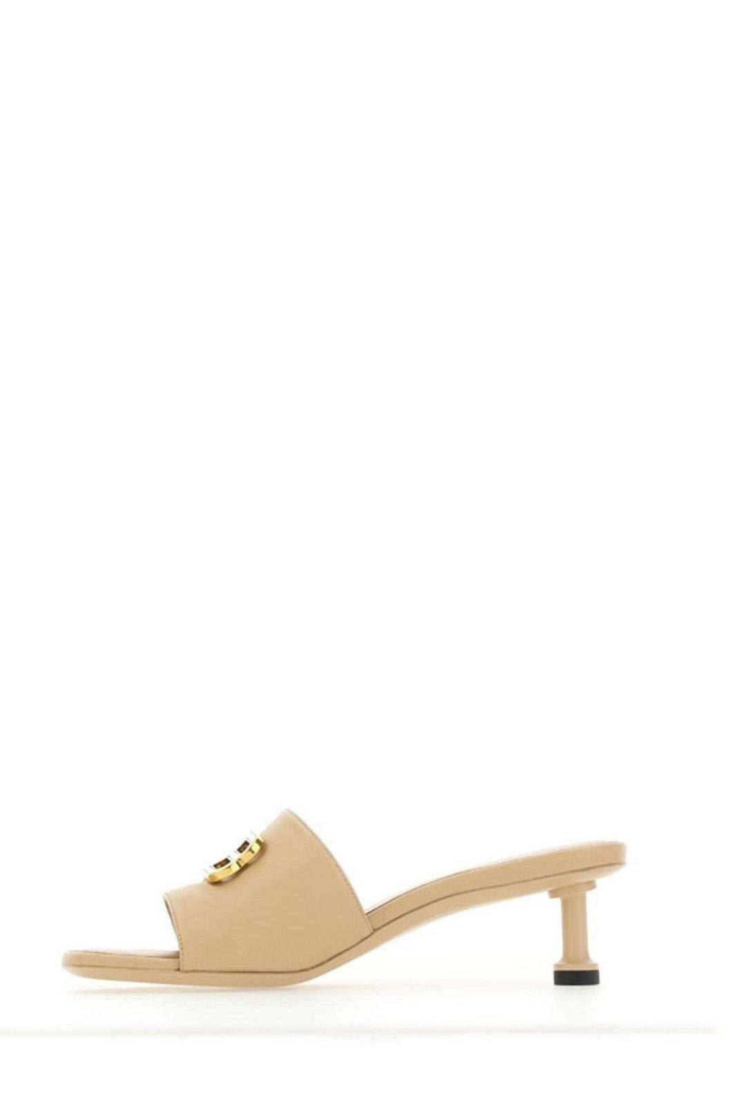 【送料&関税込】Balenciaga Bb Logo Plaque Heeled Mules BB satin mules in black - Balenciaga | Mytheresa