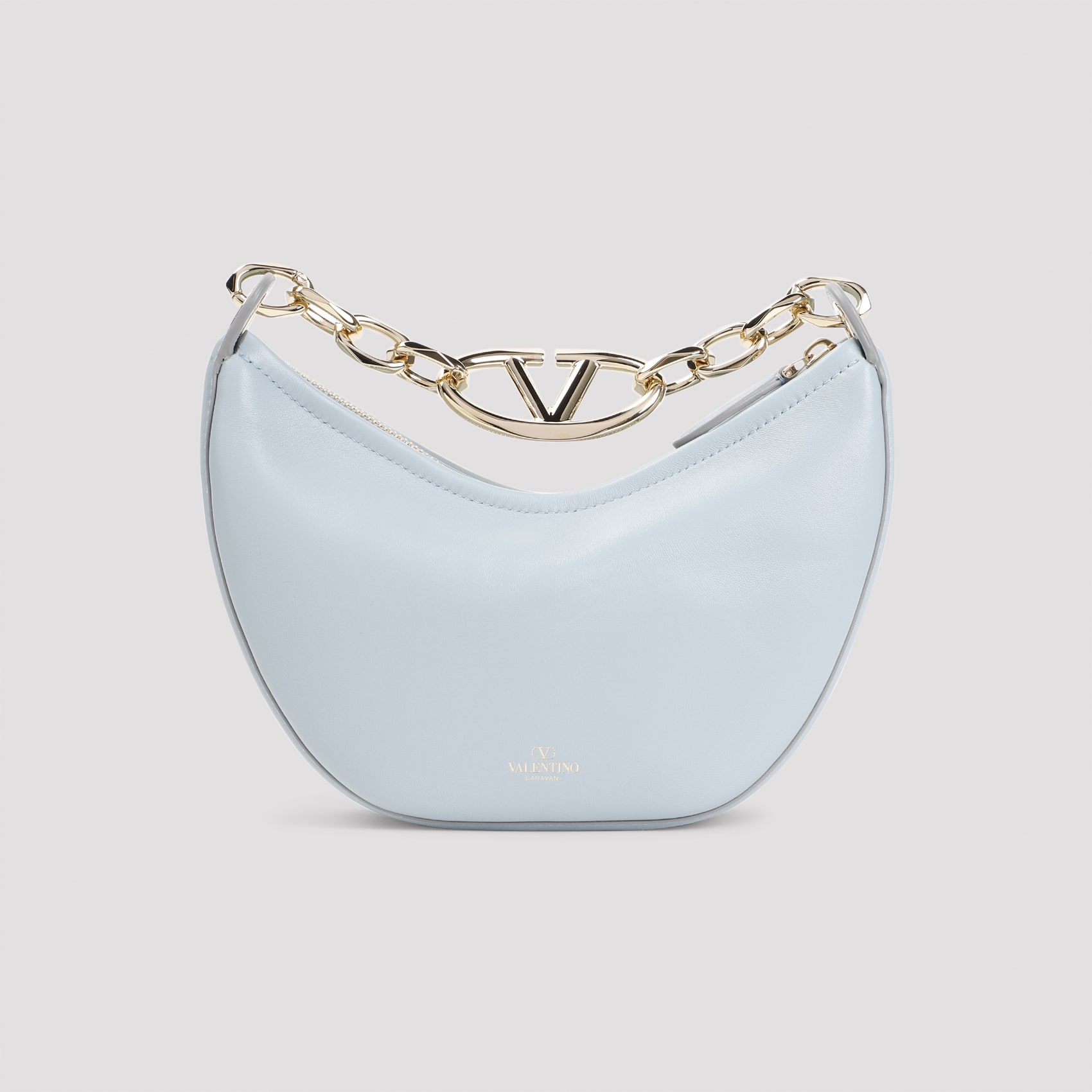 ハンドバッグ VALENTINO LIGHT BLUE LEATHER SMALL HOBO VLOGO MOON HANDBAG Valentino Garavani Small V Logo Moon Hobo Bag in Grainy