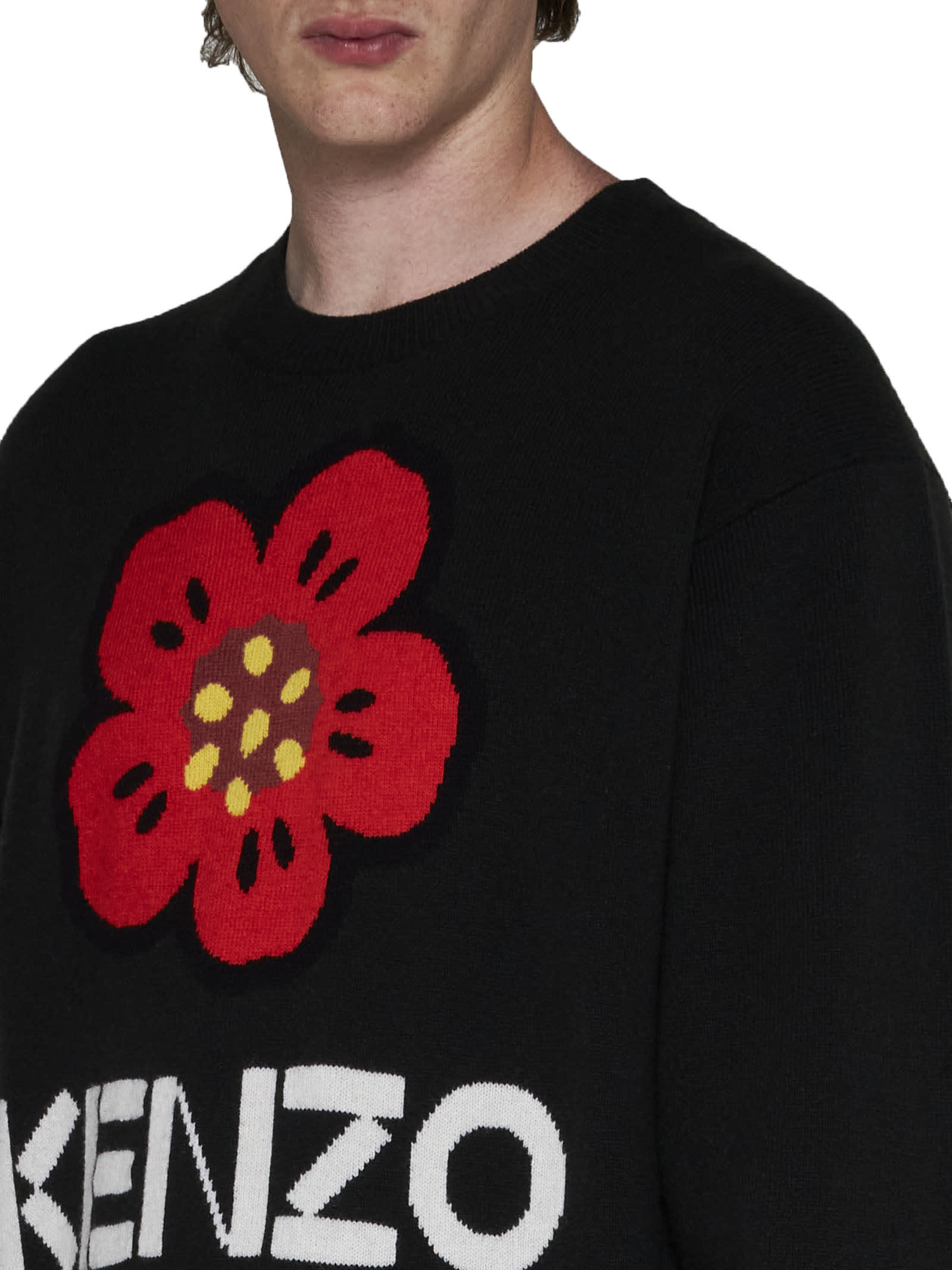 【送料&関税込】Kenzo boke Flower Black Wool Sweater Boke Flower wool sweater KENZO Men Tg. S FE65PU4843LC 99J