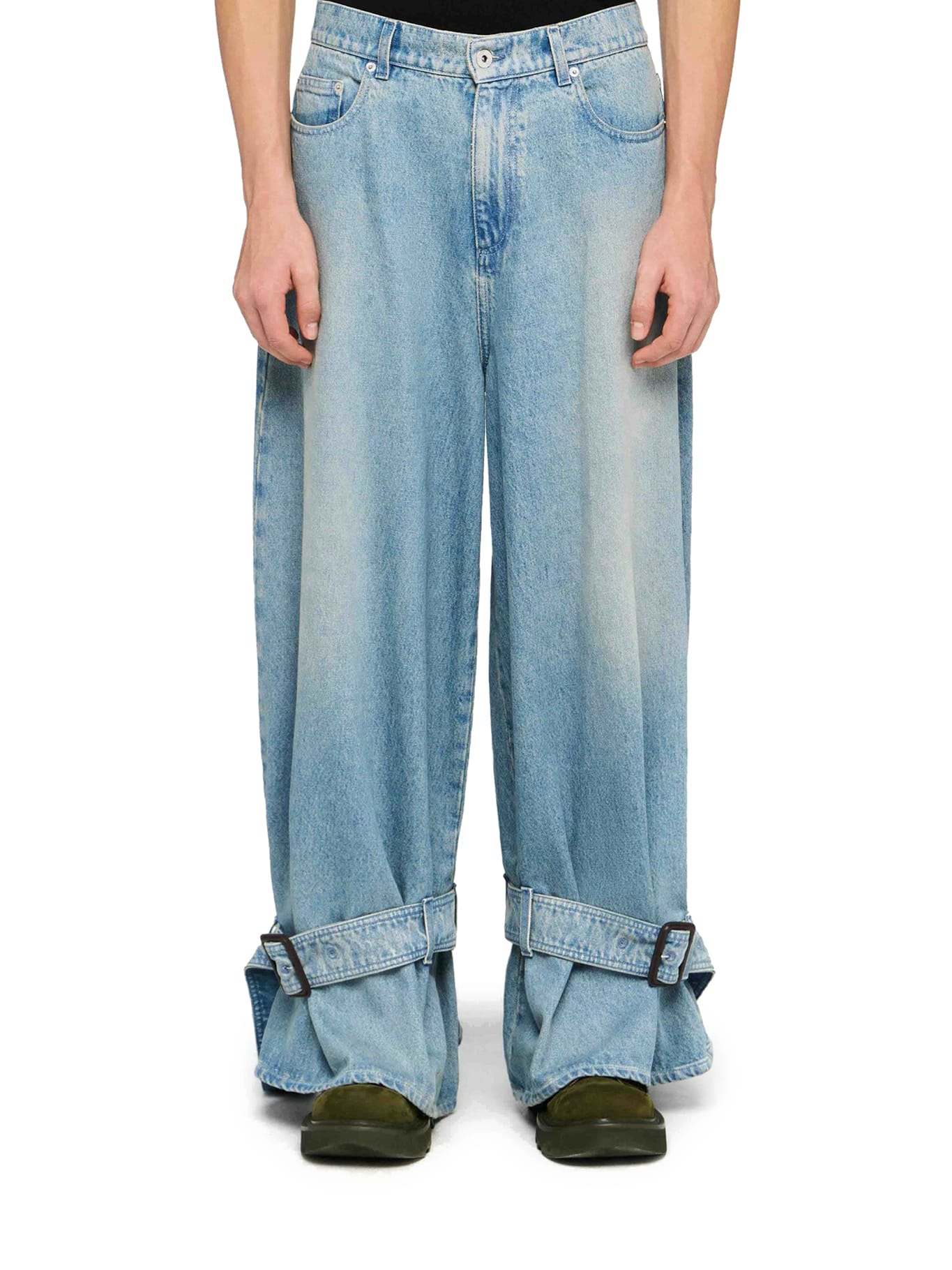 デニム・ジーパン J W ANDERSON JEANS WITH BUCKLE ON THE HEM Blue Buckled high-rise wide-leg jeans | JW ANDERSON | NET-A
