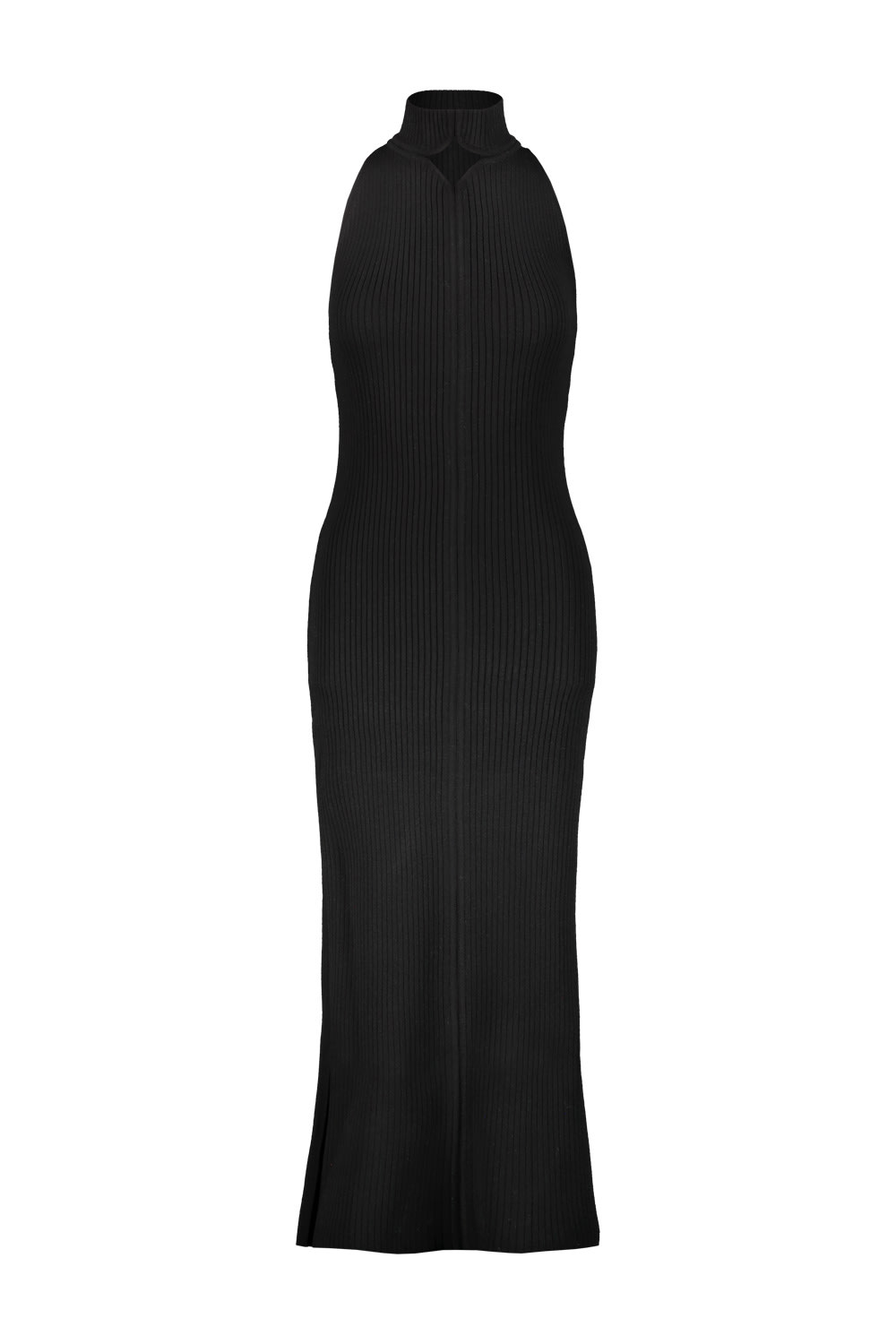 rib knit diamond neck dress in black