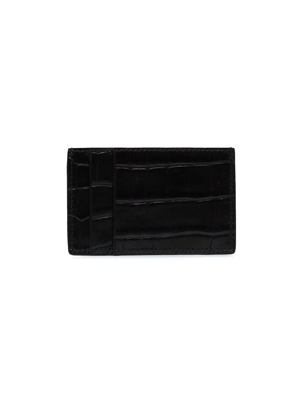 Alexander McQueen Black Crocodile Embossed Card Holder