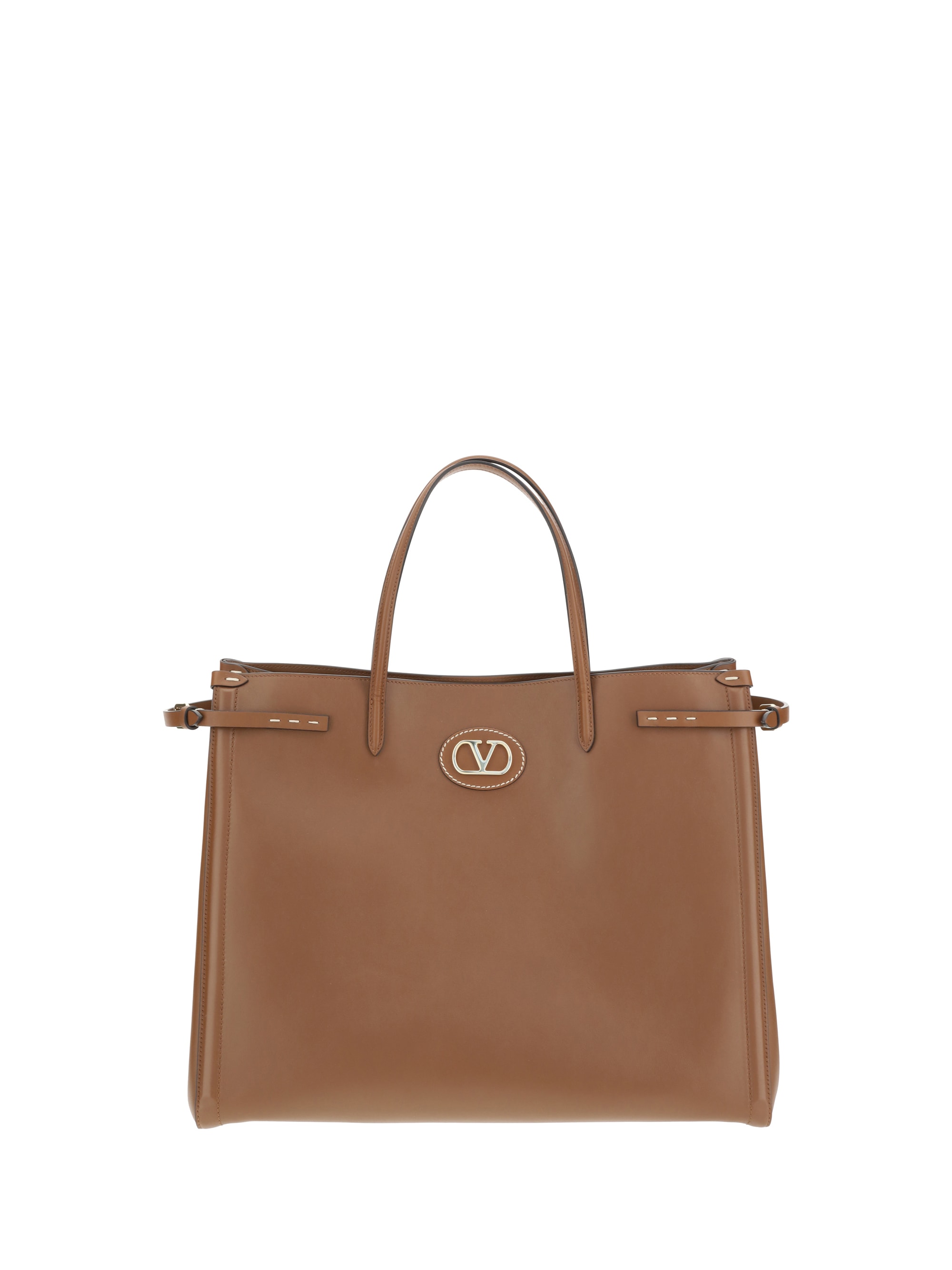 【VALENTINO】ANTIBES TOTE BAG Antibes Medium leather tote bag in brown - Valentino