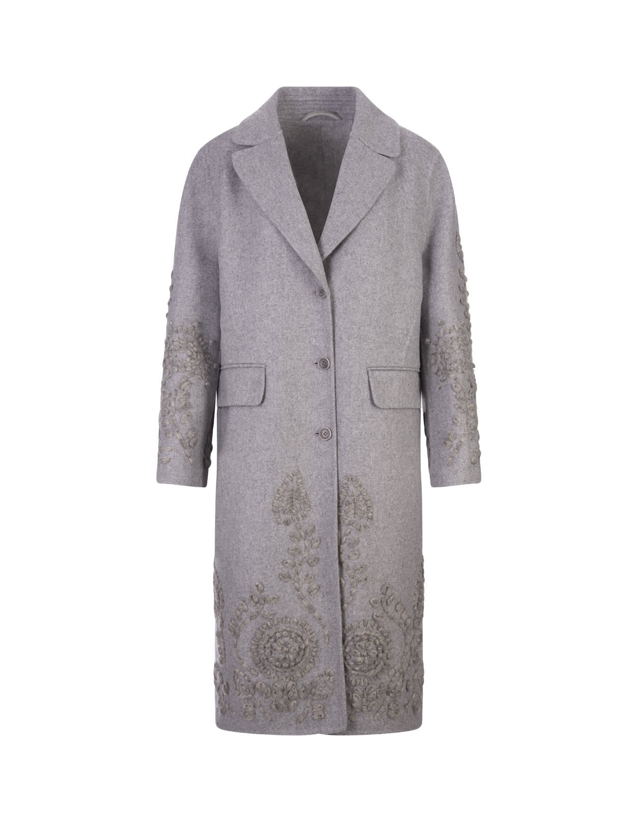 Ermanno Scervino Grey Hand Embroidered Cloth Coat | italist